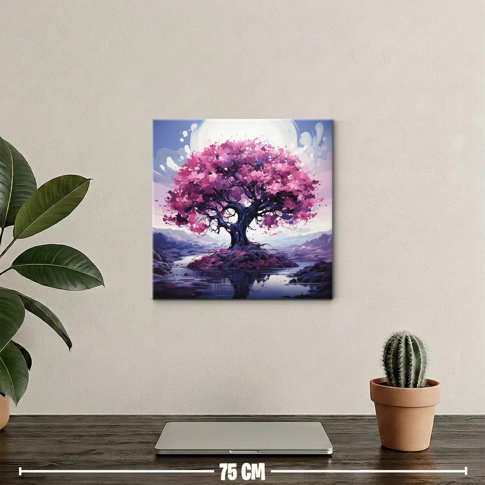 Árbol con flores rosas en paisaje sereno y reflexivo — miniatura 2