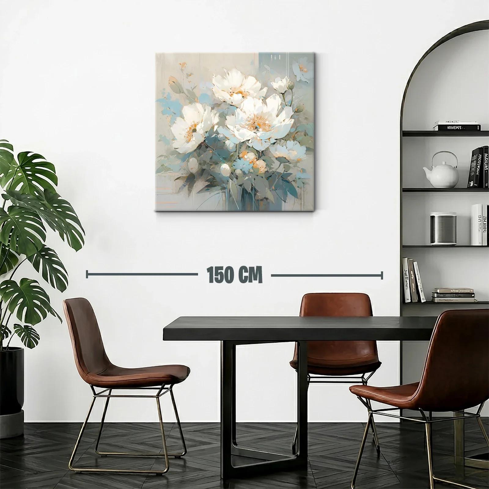 Cuadro con flores blancas y tonos suaves azules y beige — miniatura 2