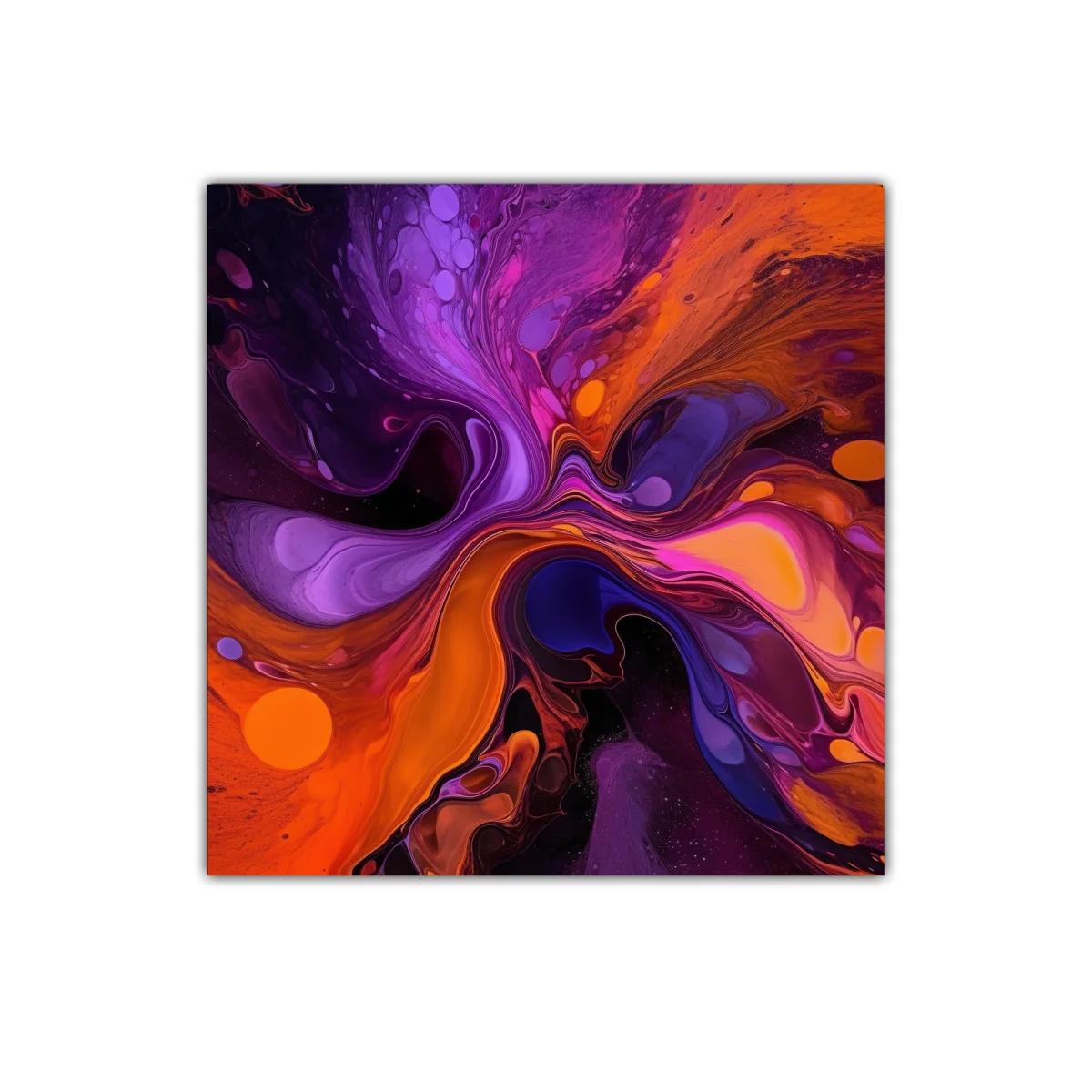Explosión abstracta en tonos morados y naranjas vibrantes