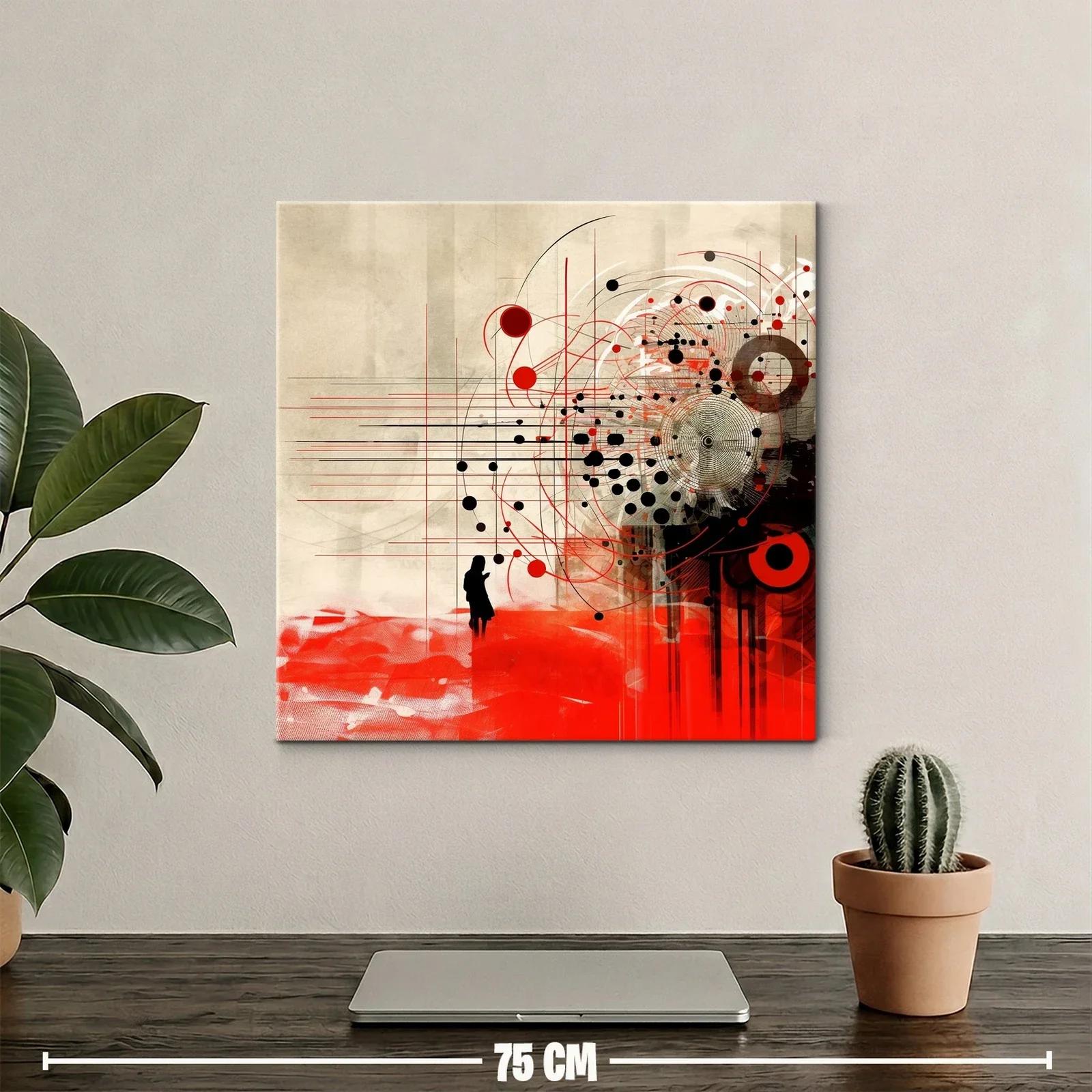 Cuadro abstracto con formas geométricas en rojo y negro — miniatura 2