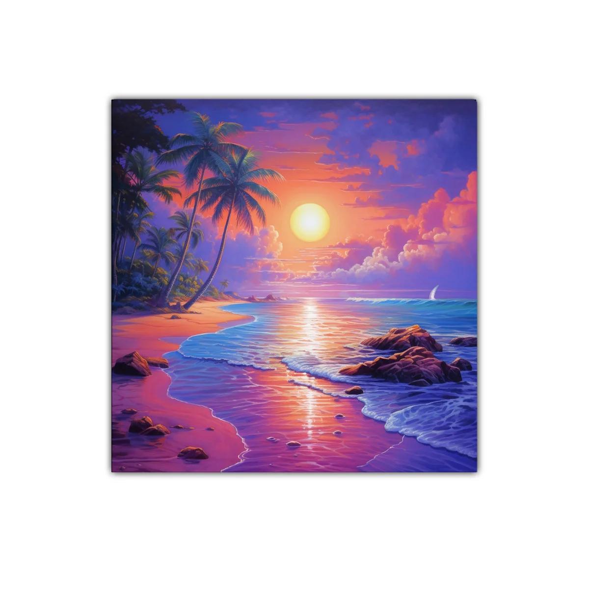 Tranquilo atardecer tropical con palmeras y mar calmado — imagen principal