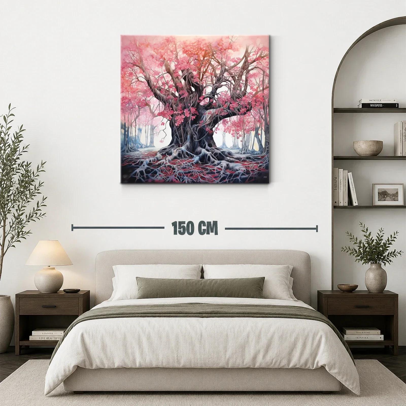 Árbol mágico con flores rosa en bosque encantado — miniatura 3