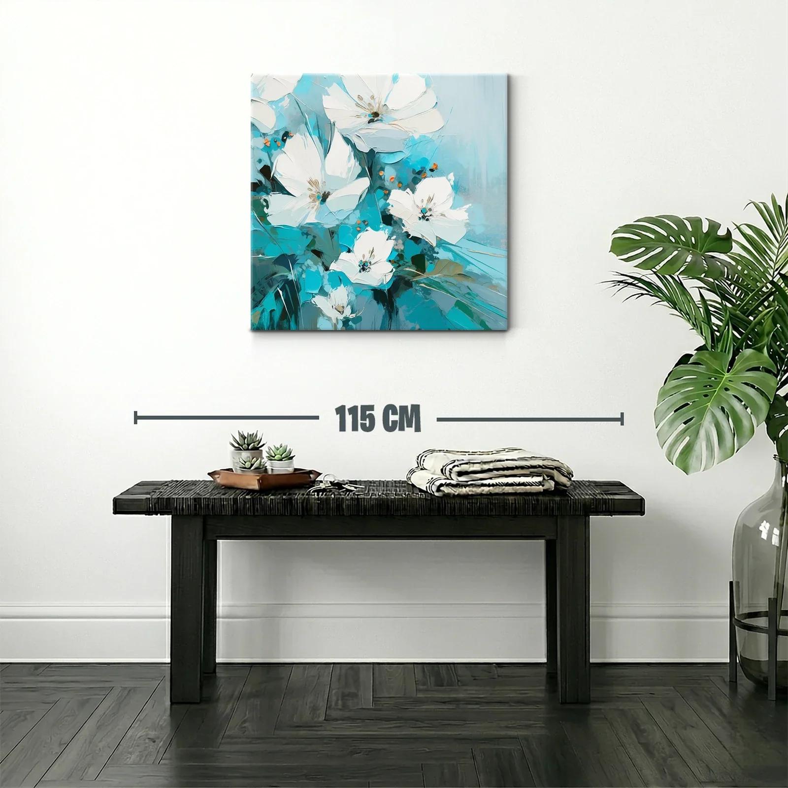 Flores blancas sobre fondo en tonos turquesa y azul — miniatura 2