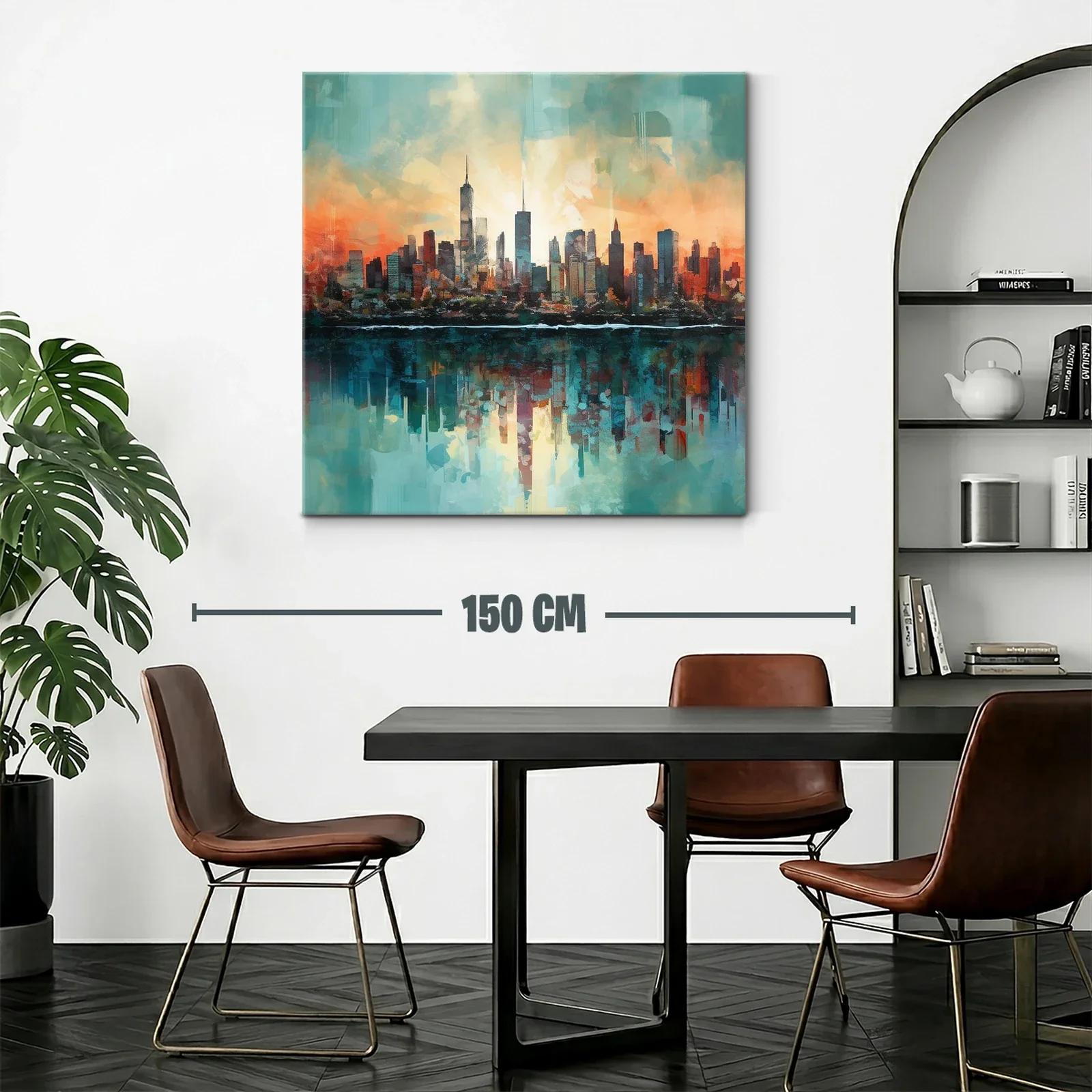Ciudad al Amanecer con Reflejos en el Agua — miniatura 2