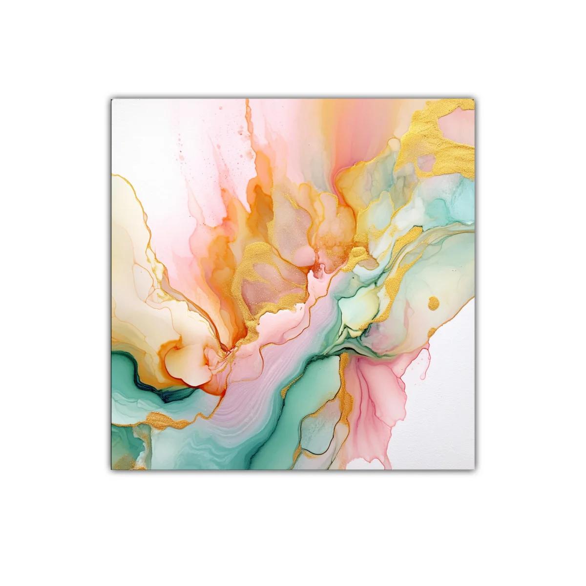 Cuadro Abstracto con Tonos Dorados y Pasteles Suaves — imagen principal