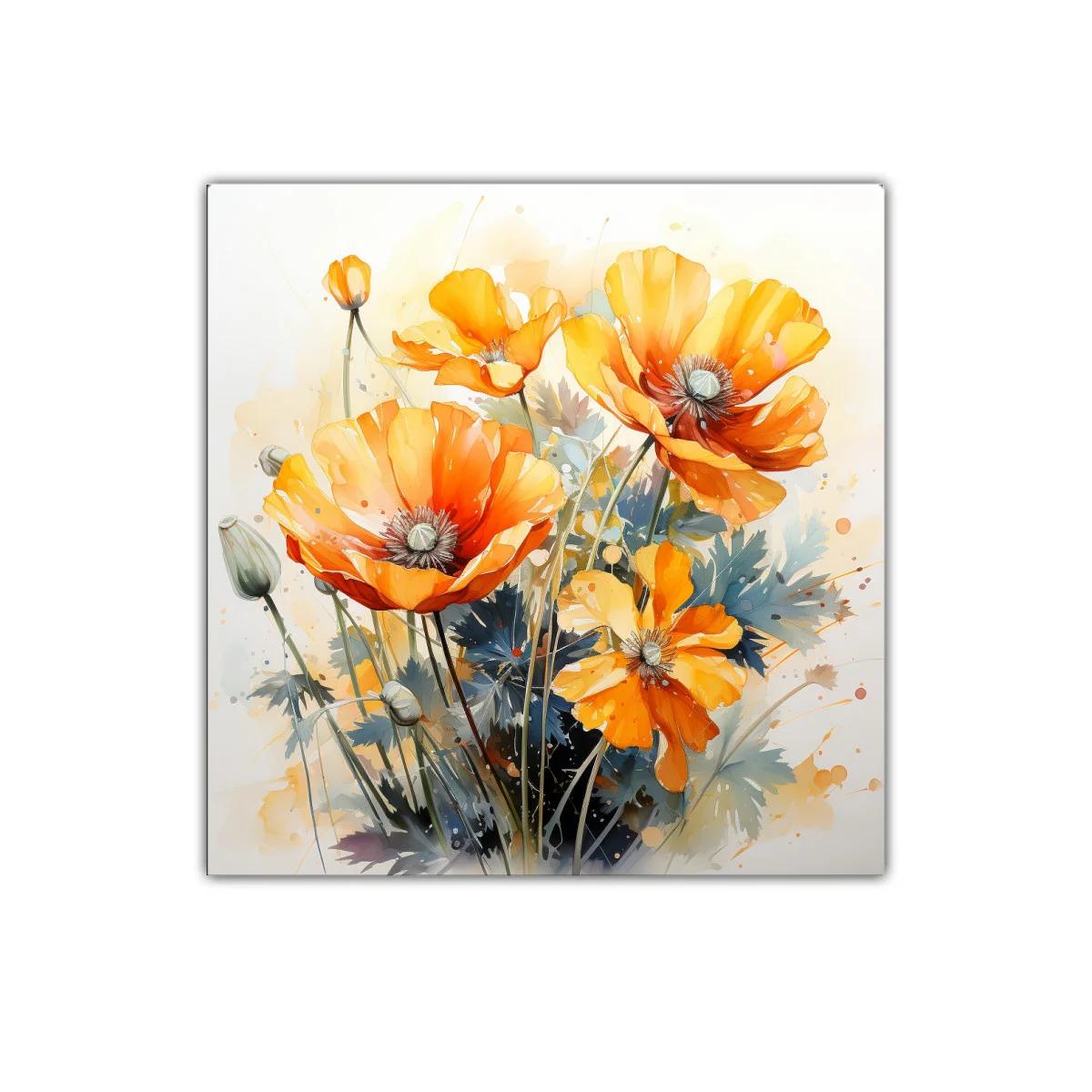 Cuadro decorativo con amapolas naranjas vibrantes y delicadas — imagen principal