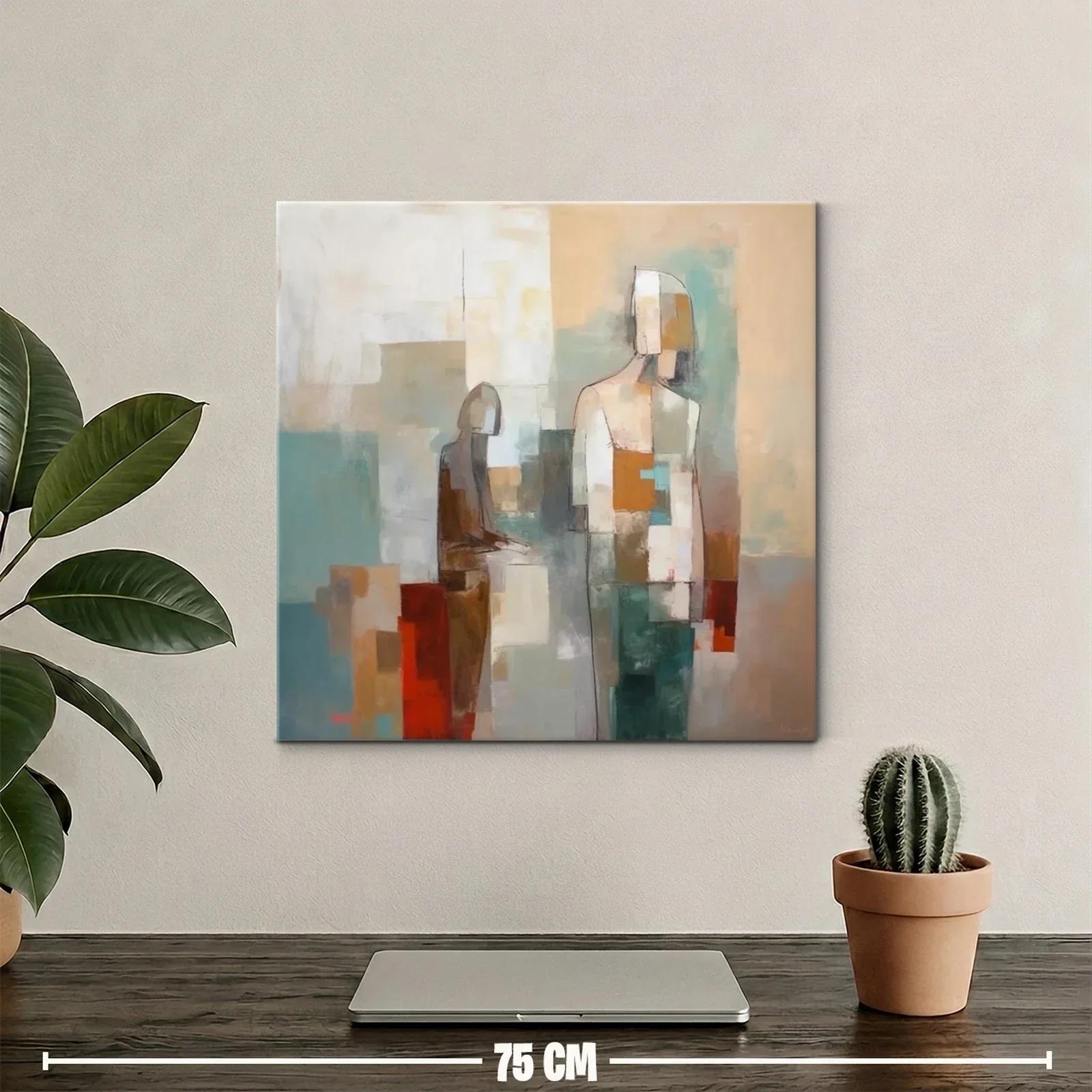 Cuadro abstracto con siluetas en tonos tierra y azules — miniatura 2
