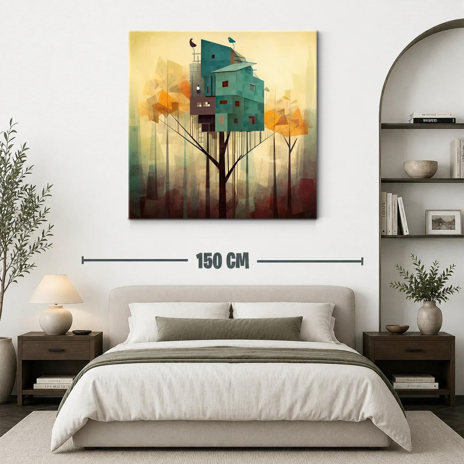 Casa en el Árbol con Aves en Bosque Abstracto — miniatura 3