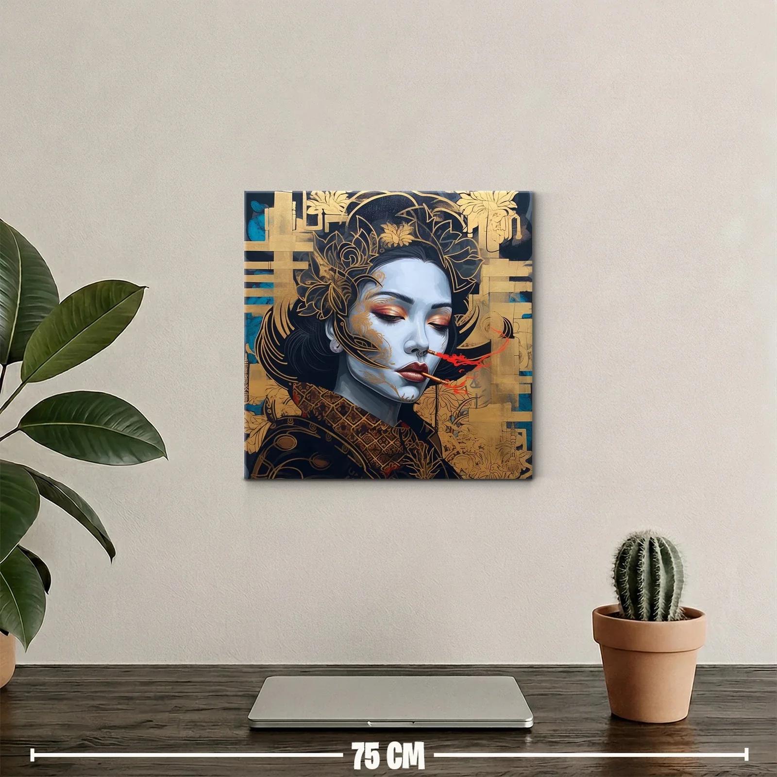 Retrato femenino con detalles dorados y humo rojo intenso — miniatura 2