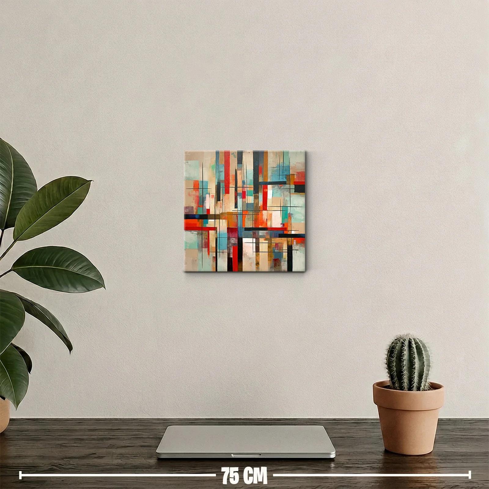 Cuadro abstracto con líneas y bloques de color vibrante — miniatura 2