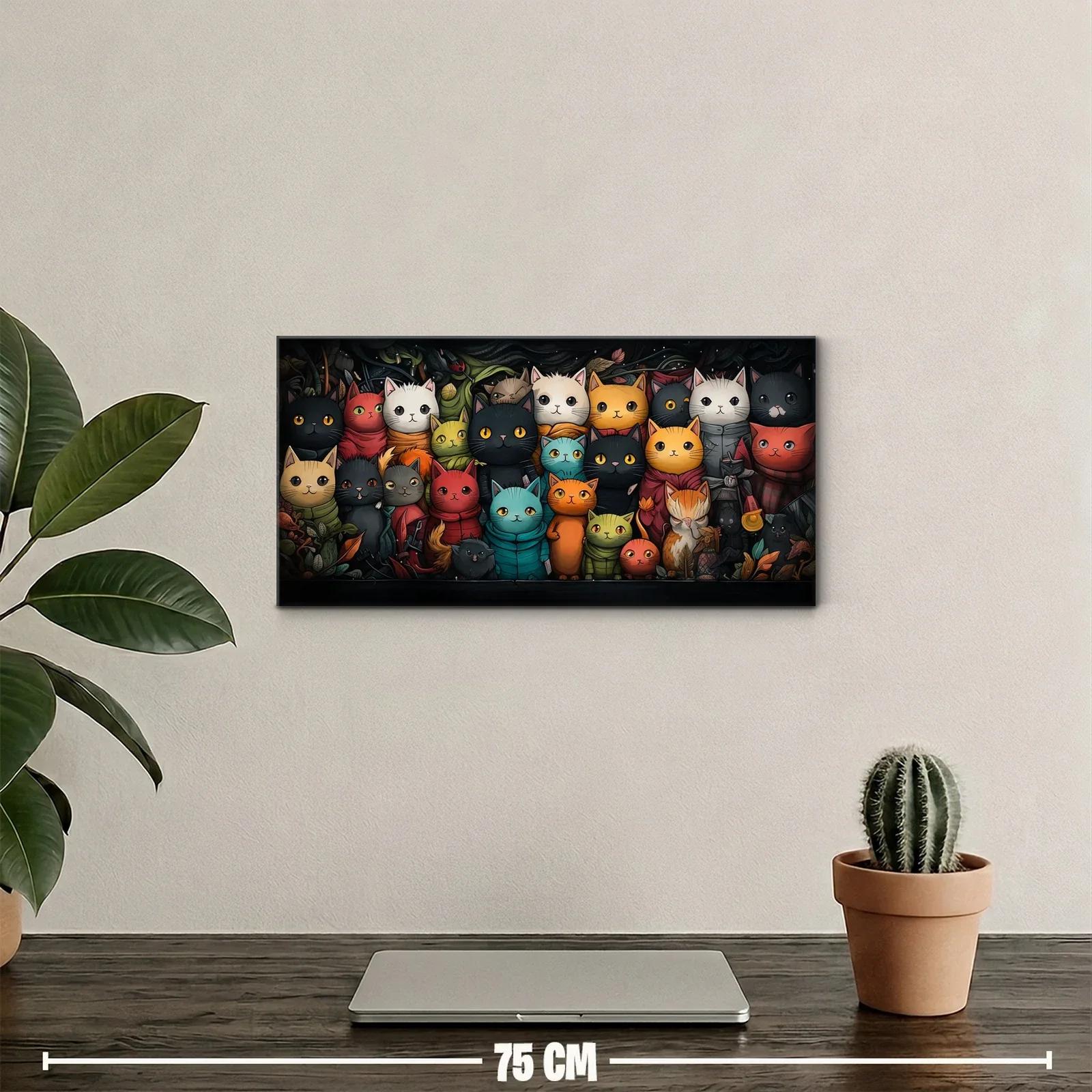 Cuadro grupo de gatos de colores entre vegetación oscura — miniatura 2