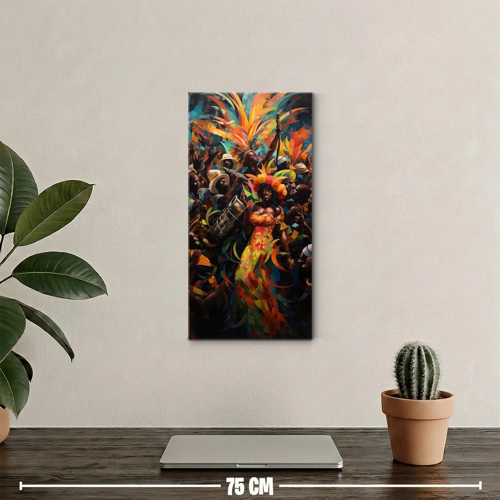 Cuadro bailarina tropical con tocado de plumas y hojas exuberantes — miniatura 2