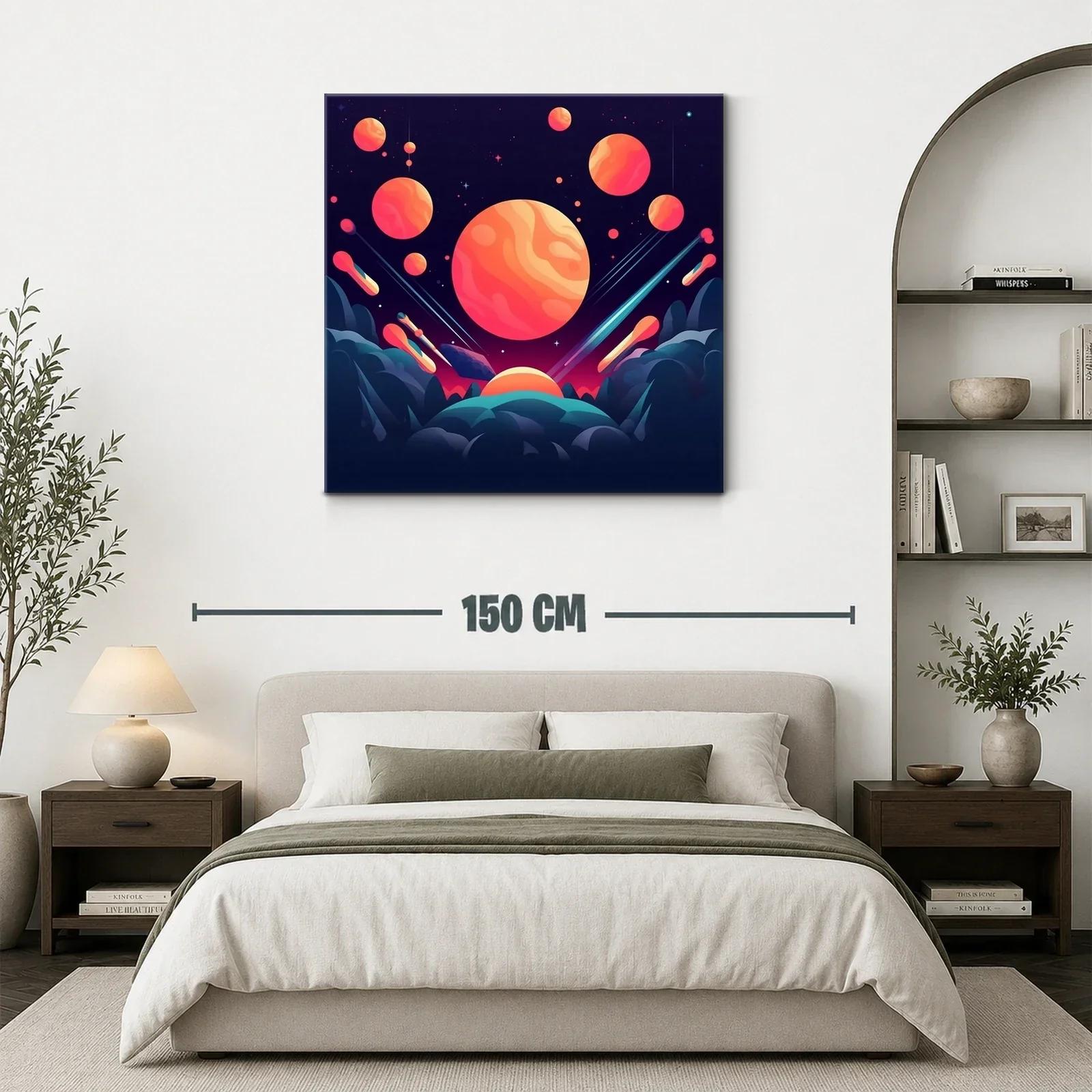 Cuadro abstracto con planetas y cielo estrellado vibrante — miniatura 3