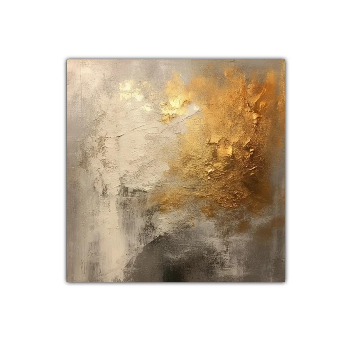 Cuadro abstracto con texturas en tonos dorados y grises — miniatura 1