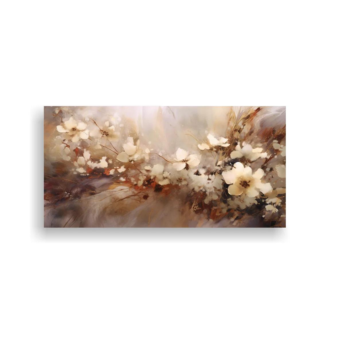 Cuadro flores blancas con ramas floridas y luz crema
