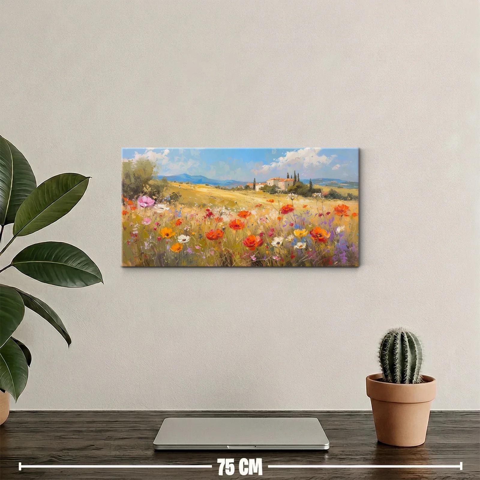 Cuadro campo de amapolas con casa rural y cipreses — miniatura 2