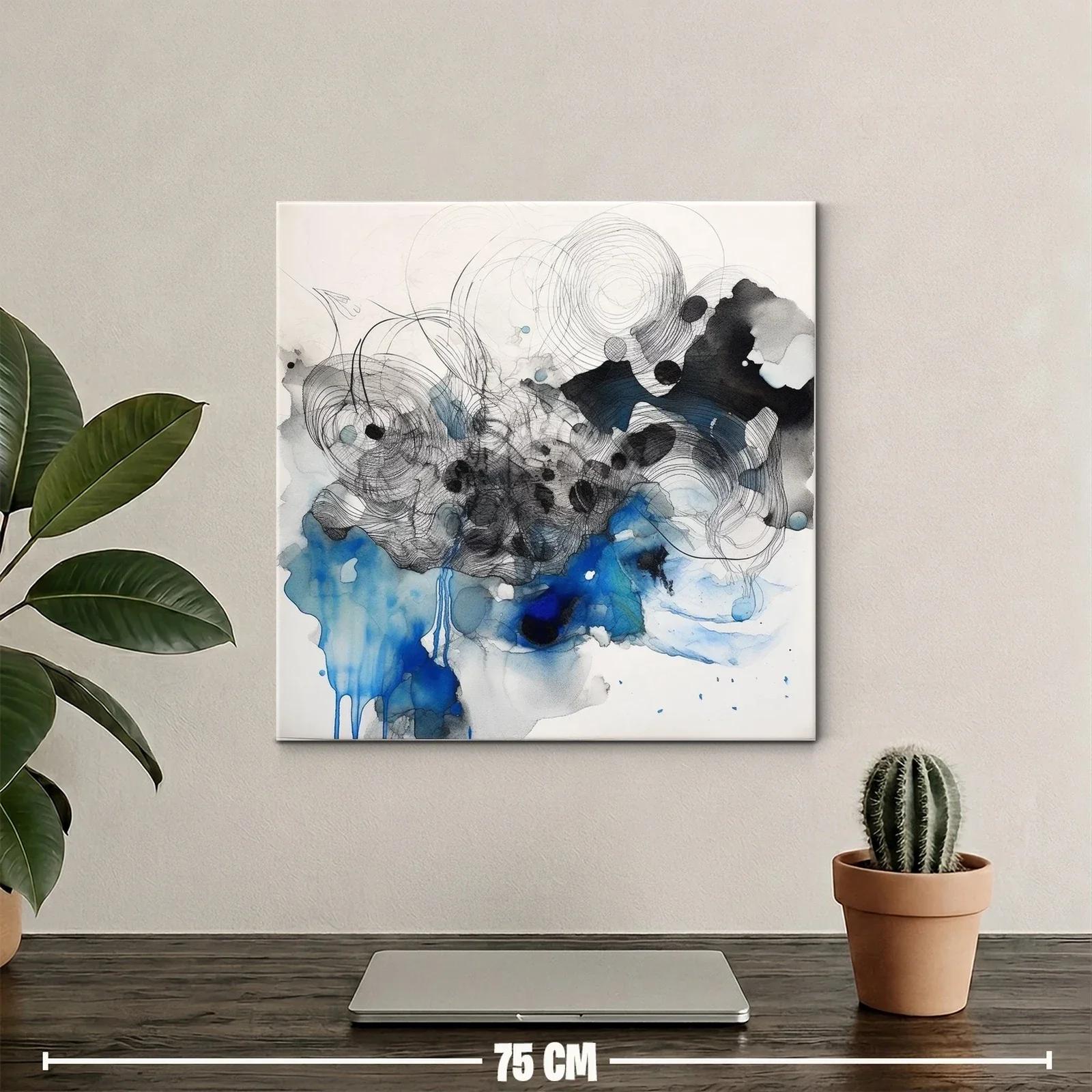 Cuadro abstracto con tonos azules y negros en movimiento fluido — miniatura 2