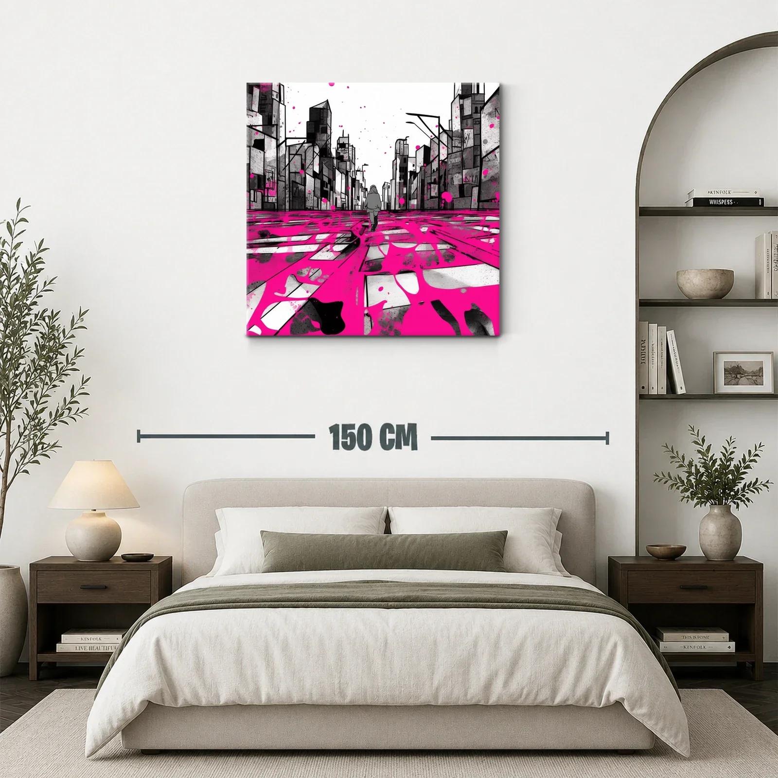 Calle urbana en tonos grises con pinceladas fucsias — miniatura 3