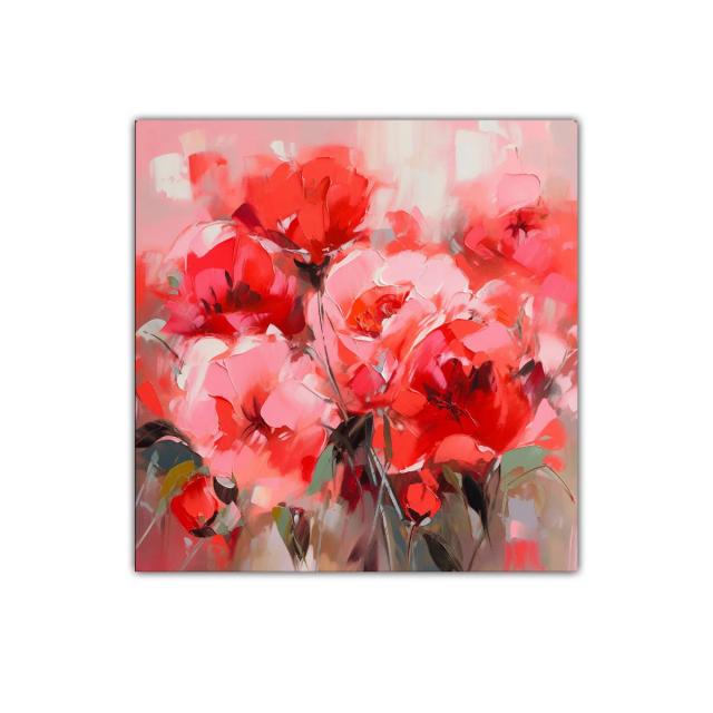 Cuadro decorativo con vibrantes flores en tonos rojos y rosas