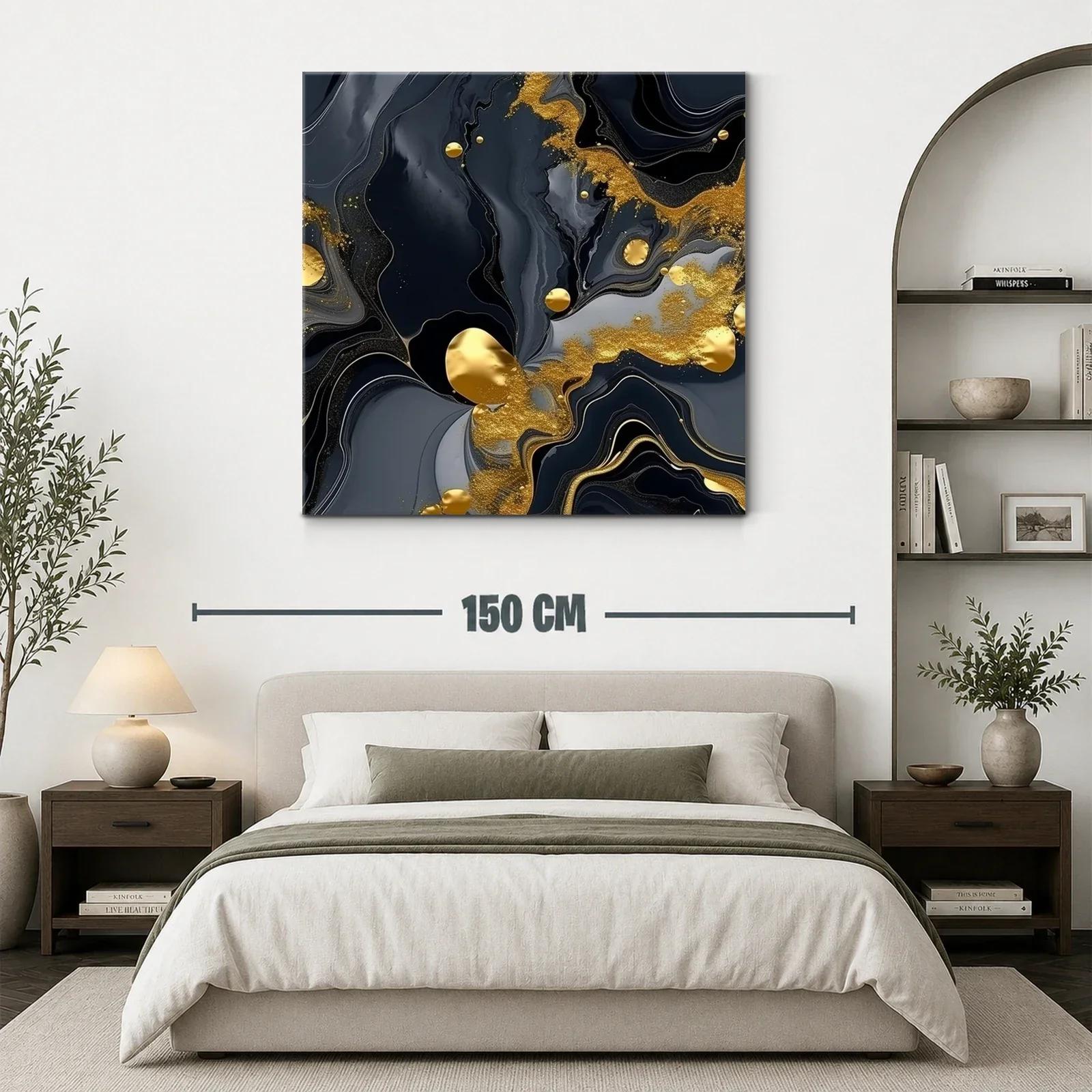 Arte abstracto con fluidez en negro y detalles dorados — miniatura 3
