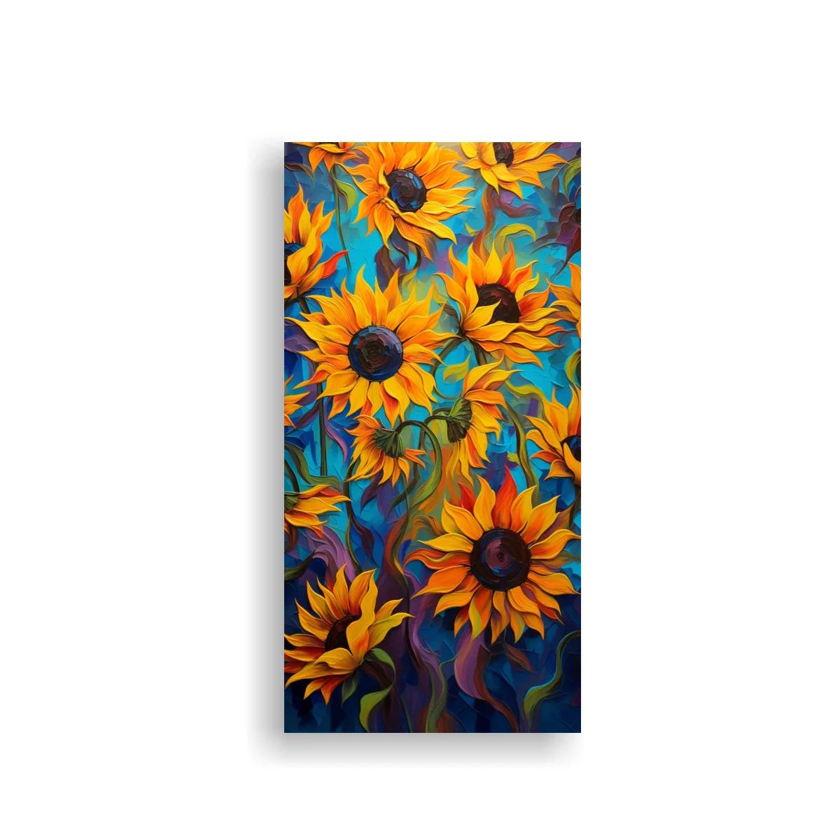 Cuadro girasoles con tallos entrelazados y fondo ondulado — imagen principal