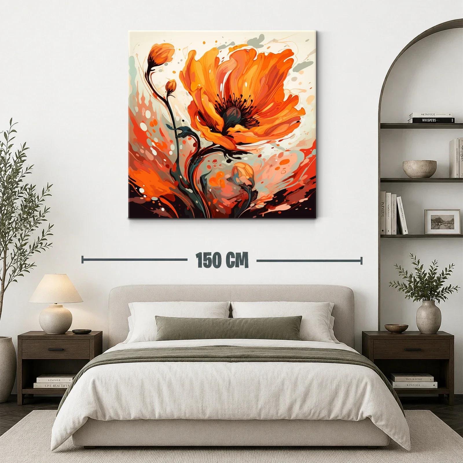 Cuadro floral vibrante en tonos naranjas y negros — miniatura 3