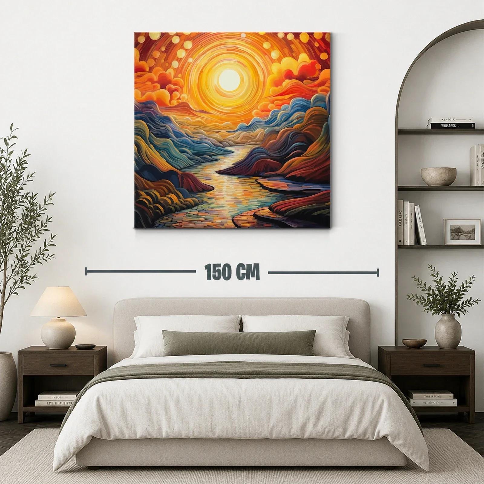 Paisaje vibrante con río iluminado por sol radiante — miniatura 3