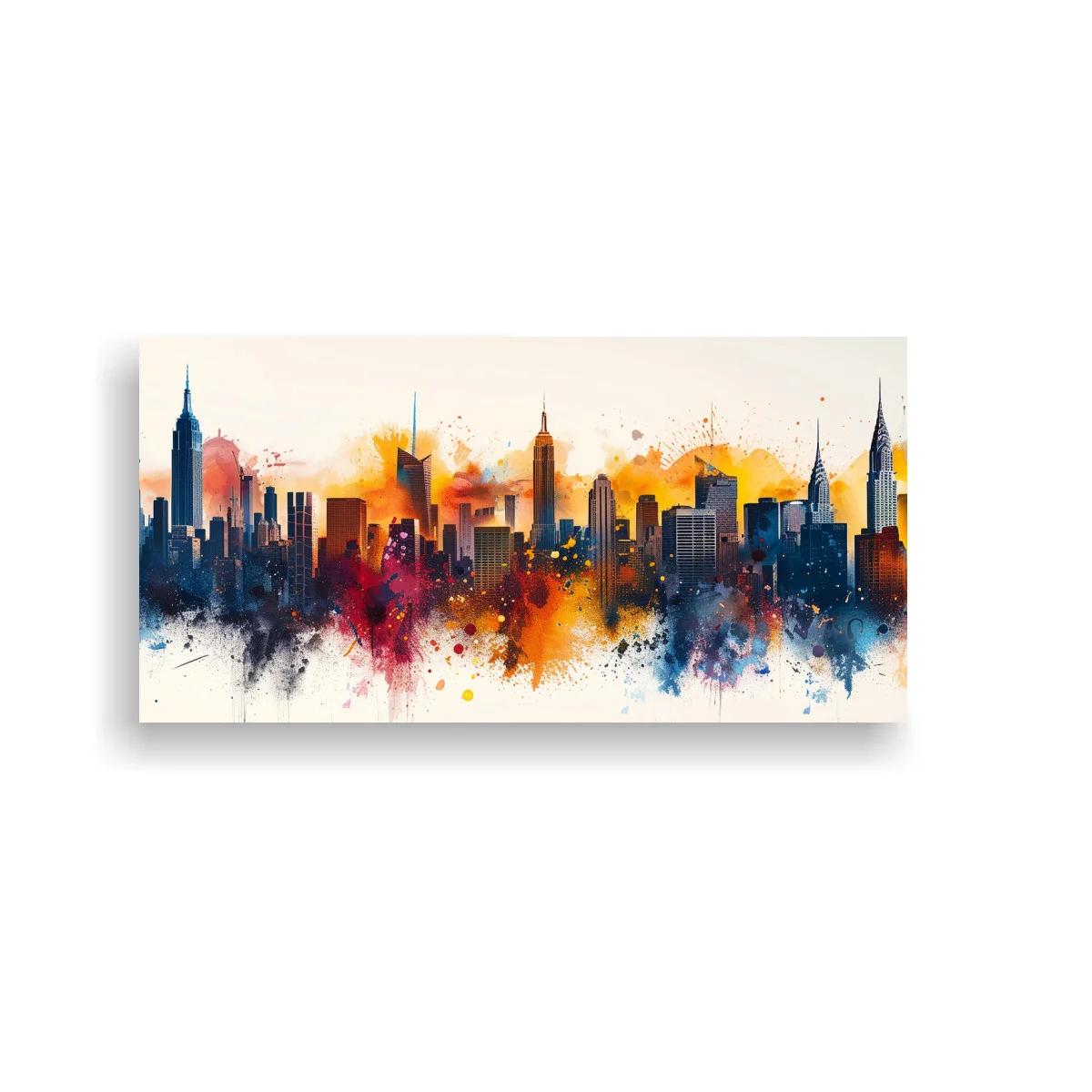 Cuadro skyline urbano en acuarela con salpicaduras — imagen principal