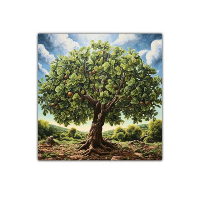 Árbol frondoso con frutos bajo un cielo luminoso y abierto