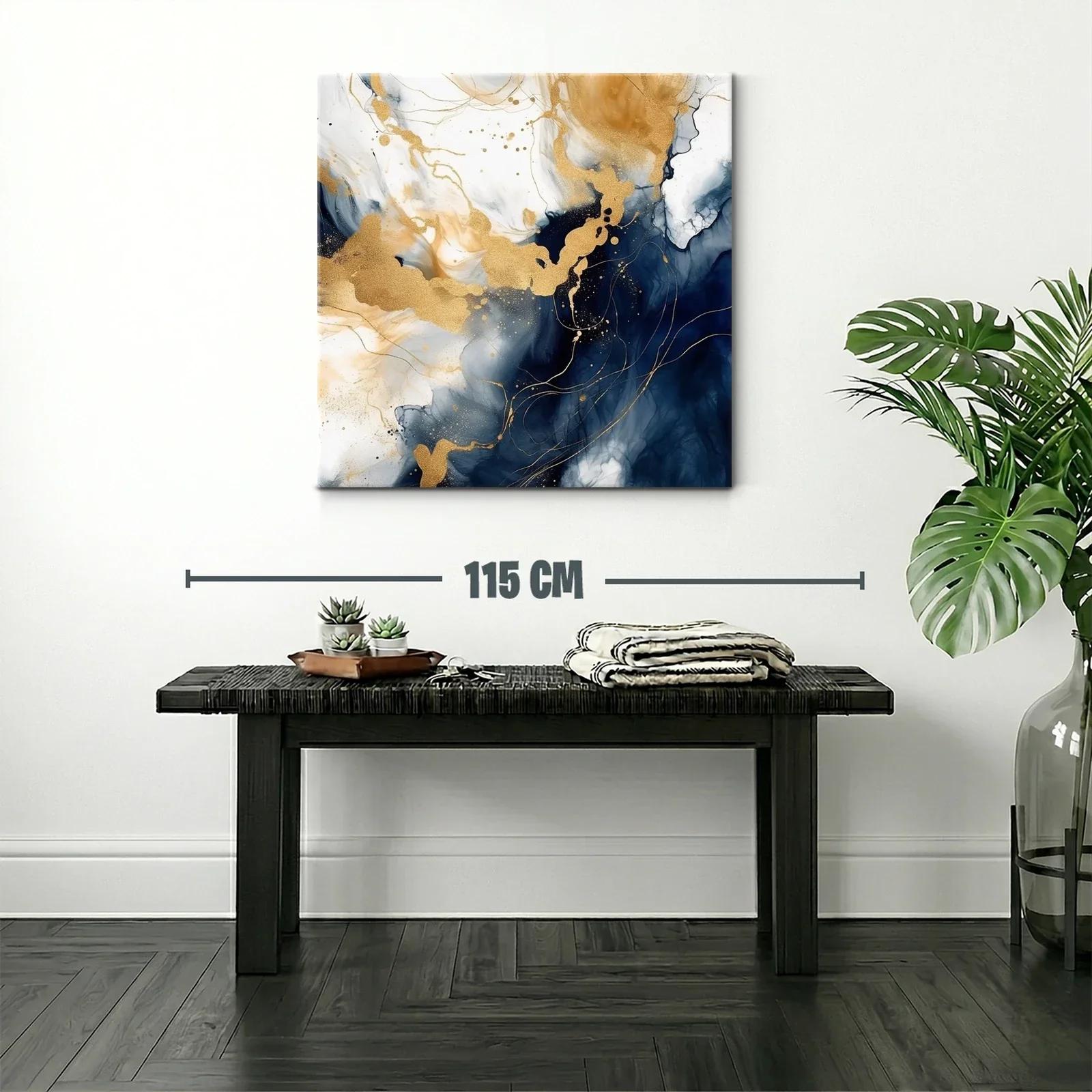 Cuadro abstracto con toques dorados y tonos azules intensos — miniatura 2