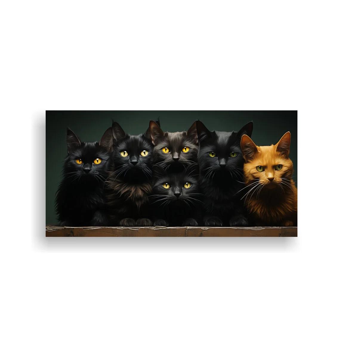 Cuadro grupo de gatos asomando detrás de un borde inferior