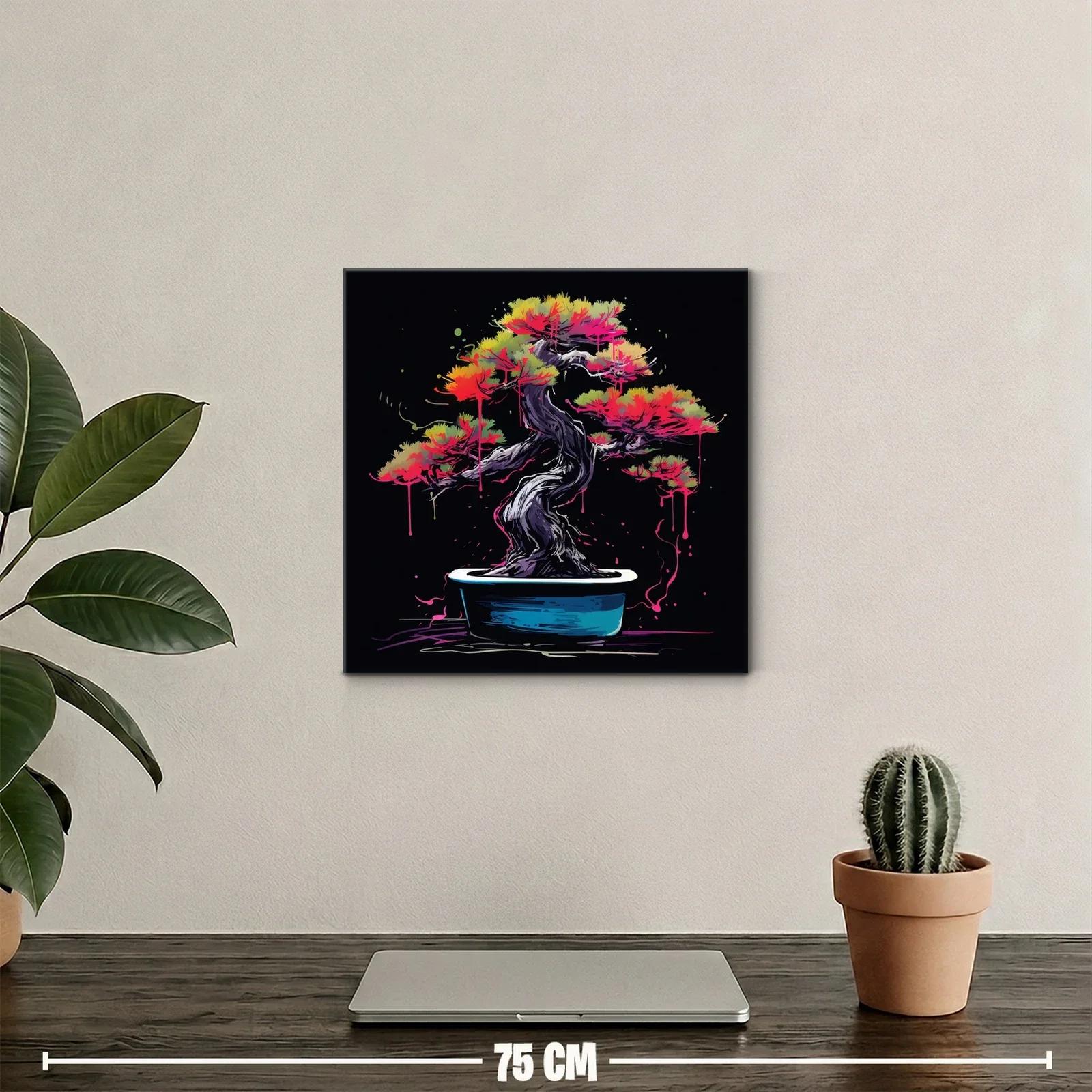 Árbol bonsái vibrante con tonos neón sobre fondo oscuro — miniatura 2