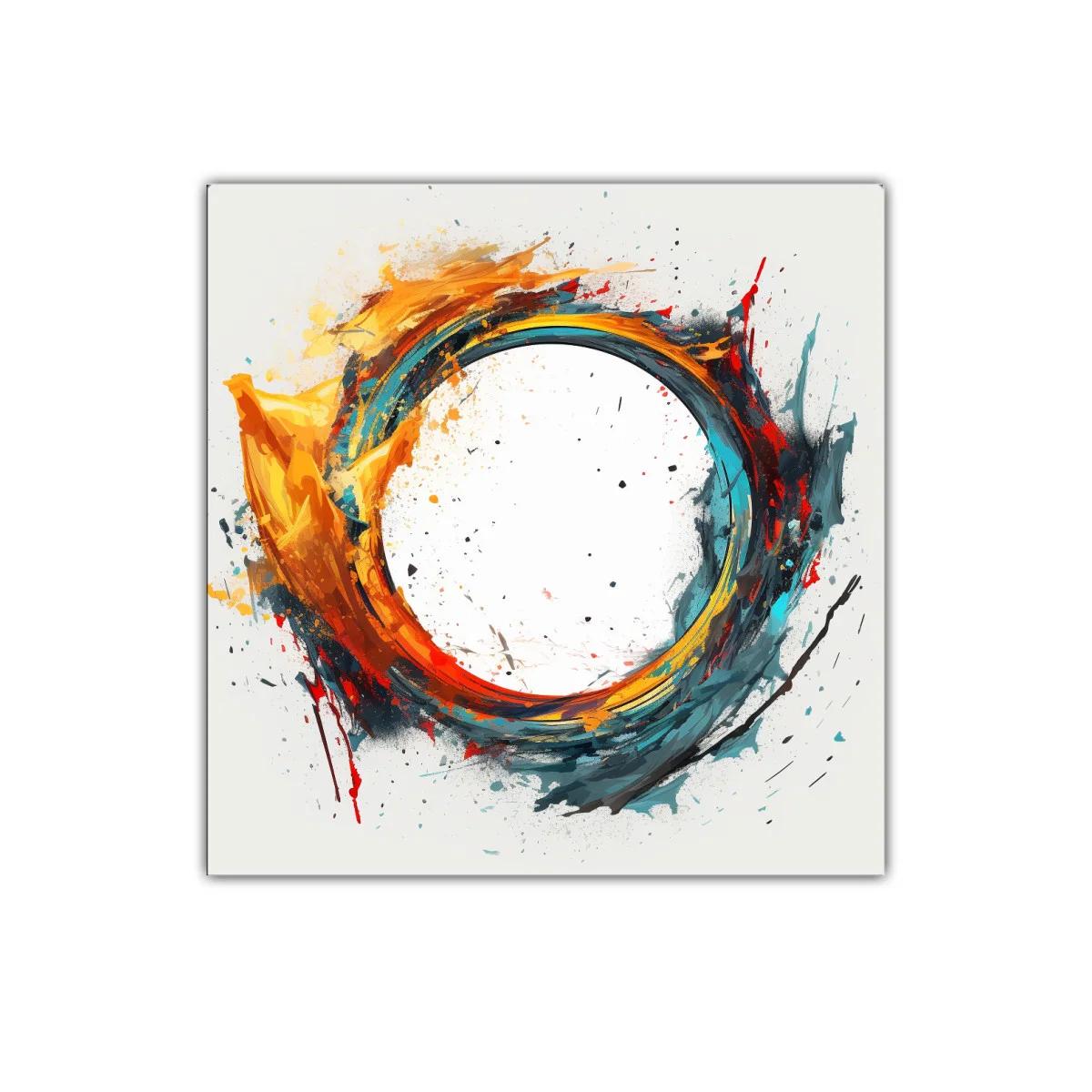 Cuadro abstracto con círculo dinámico en tonos vivos