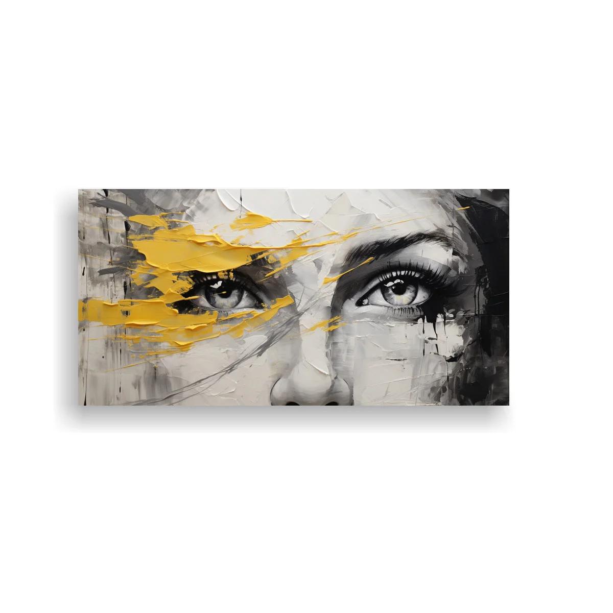 Cuadro rostro femenino con ojos grises y pinceladas expresivas
