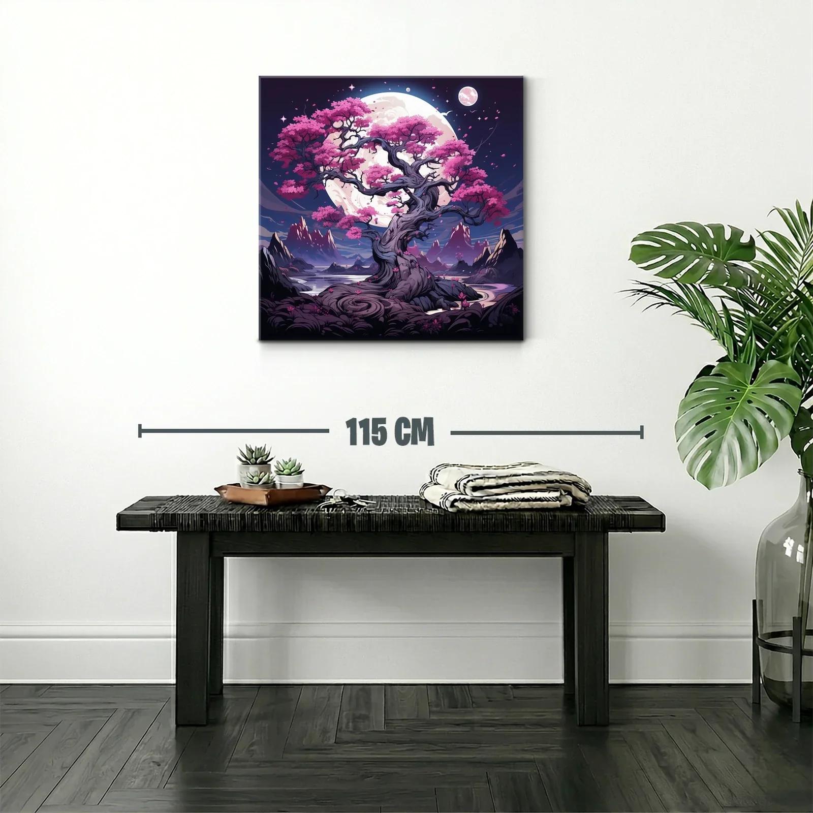 Árbol Sakura bajo luna llena en paisaje fantástico — miniatura 2