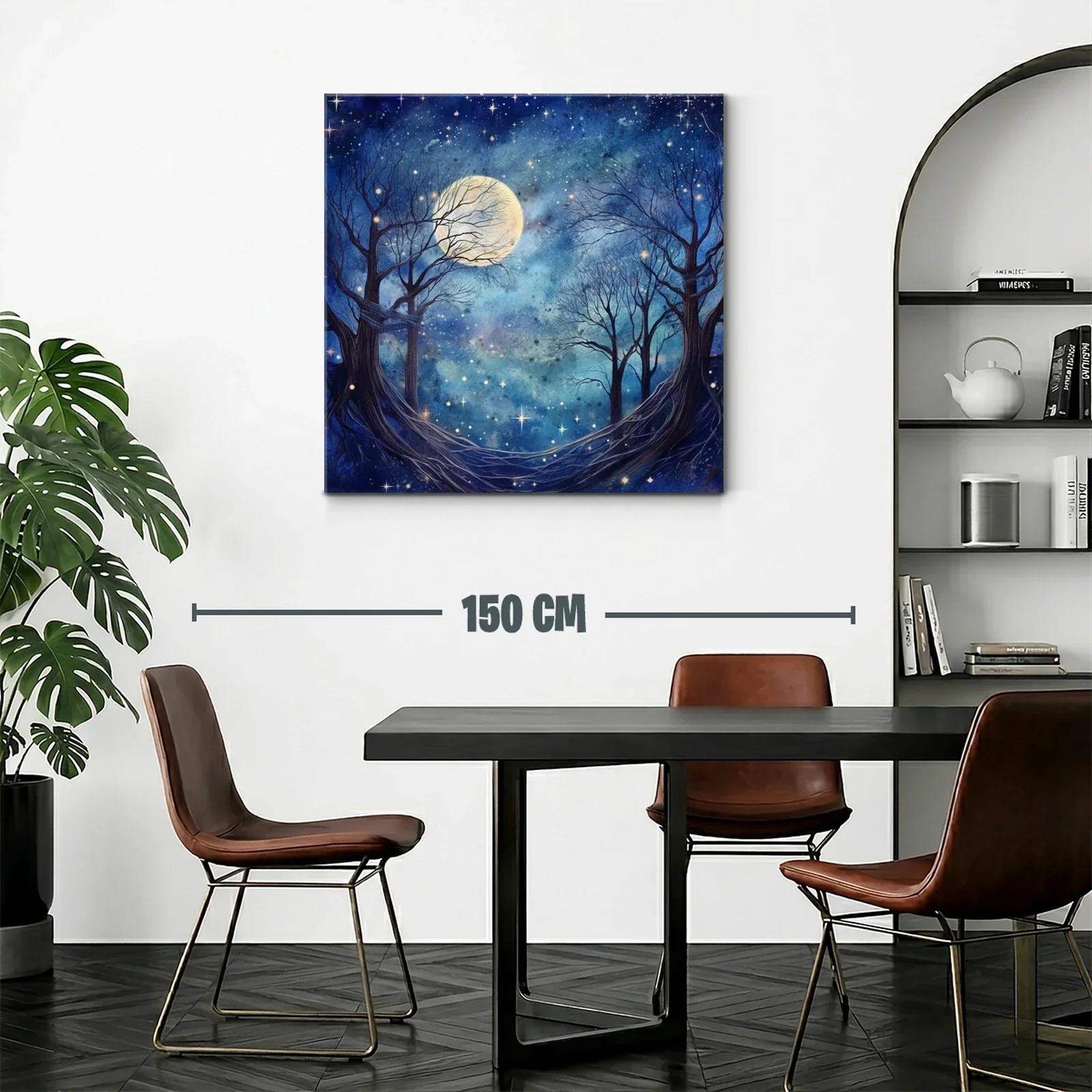 Paisaje nocturno con luna llena y árboles desnudos — miniatura 2