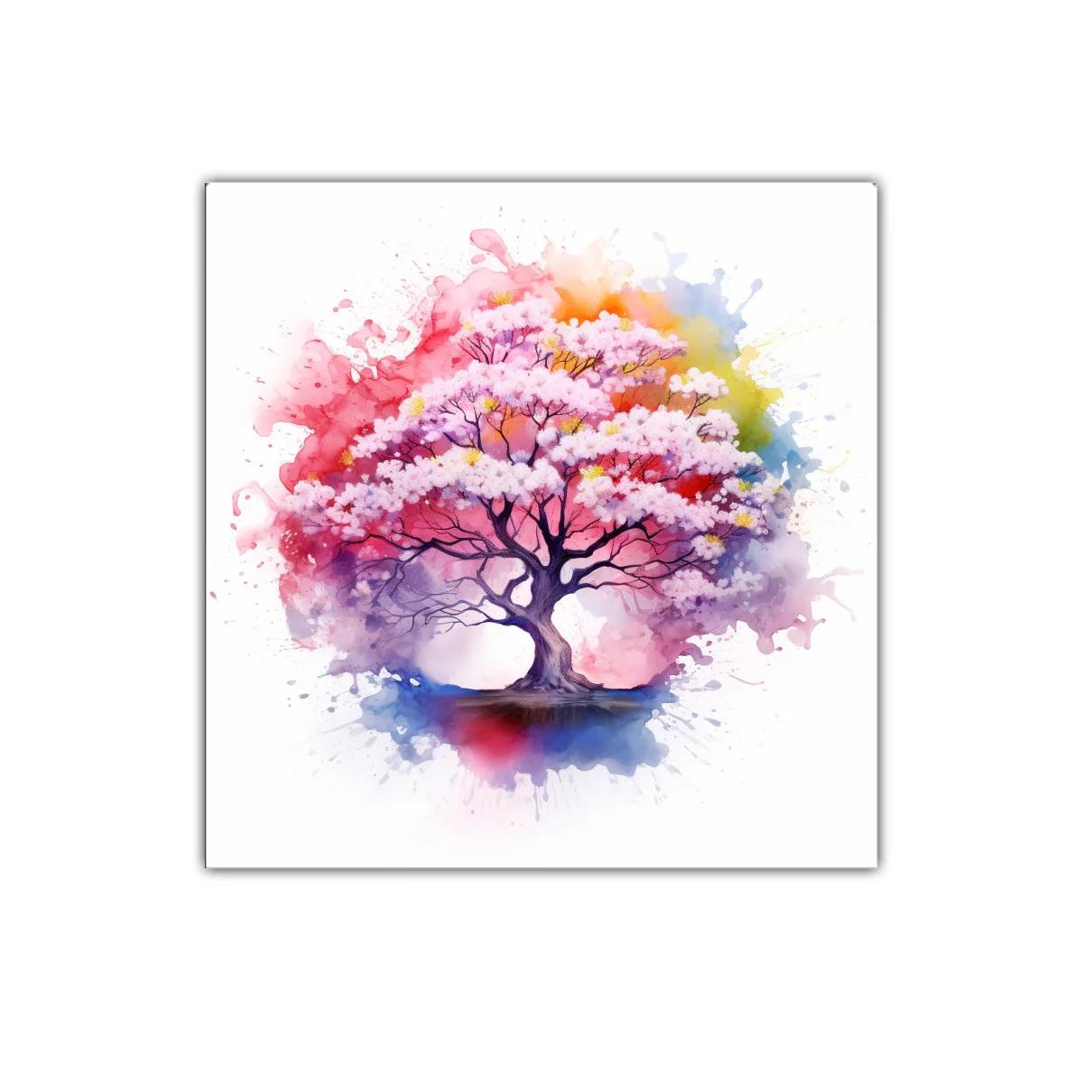 Árbol florido en vibrantes tonos acuarela para decorar