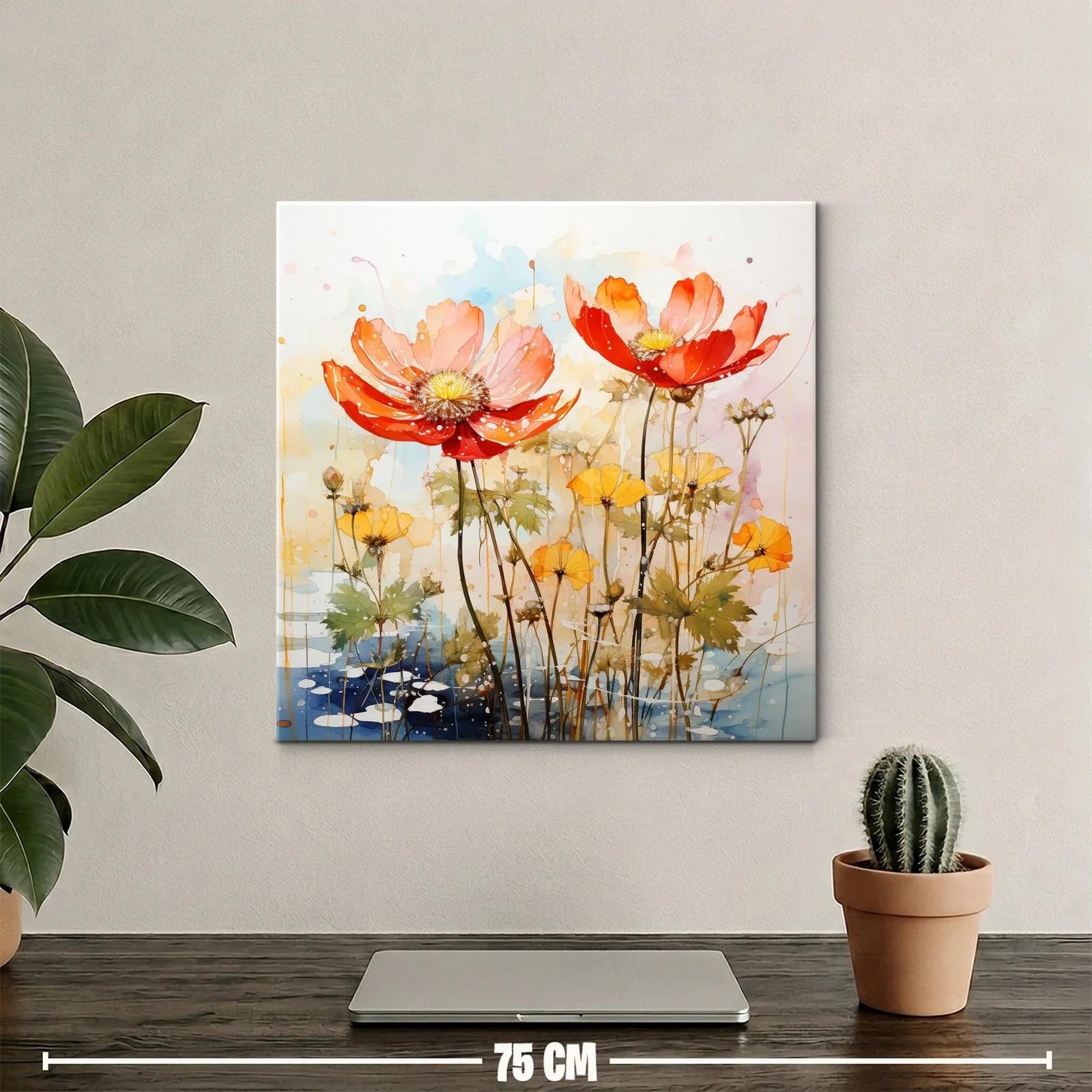 Flores vibrantes en tonos cálidos y suaves acuarelas — miniatura 2