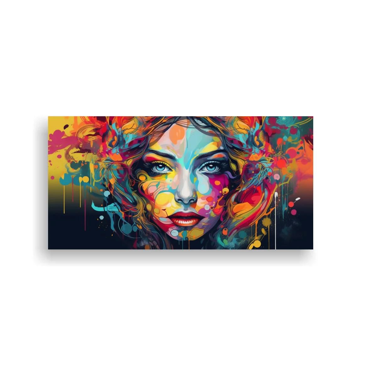 Cuadro rostro de mujer con cabello orgánico y salpicaduras de color