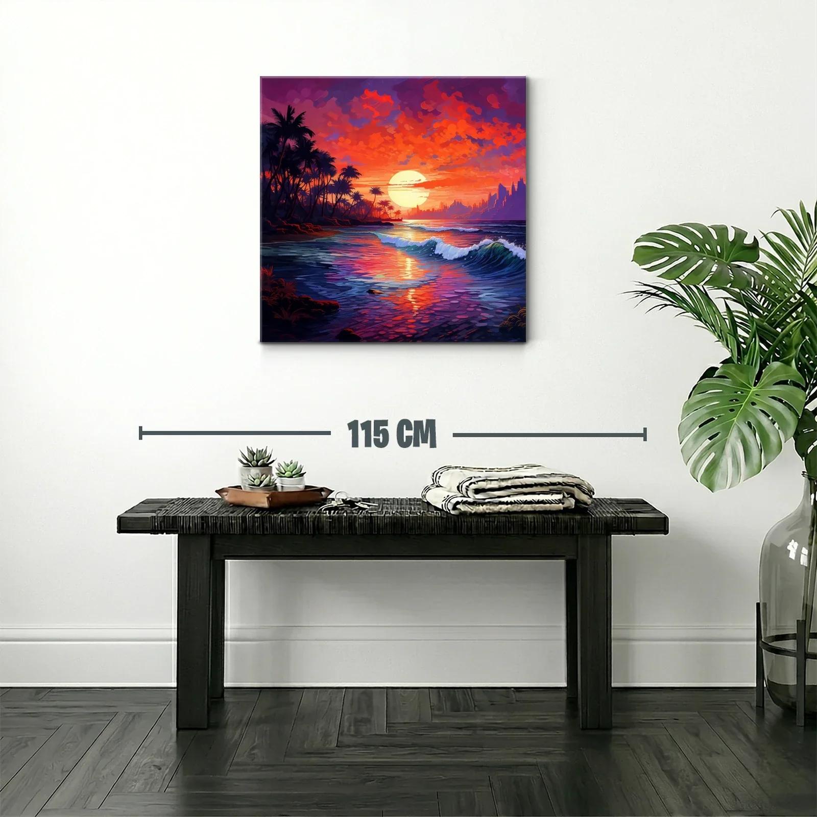 Atardecer vibrante sobre la costa tropical con palmeras — miniatura 2