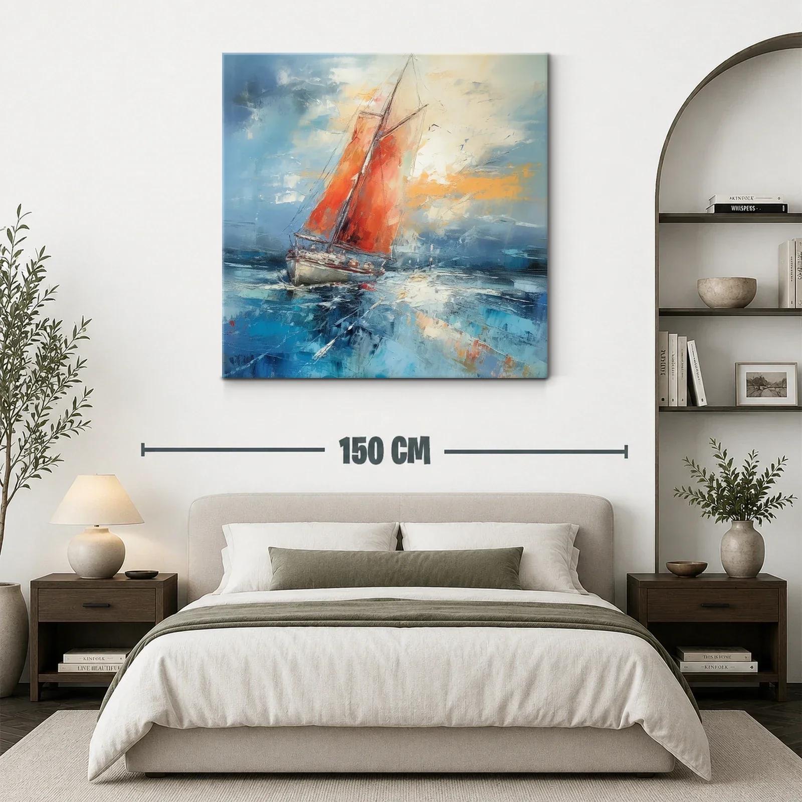 Barco de vela con tonos cálidos y mar azul profundo — miniatura 3
