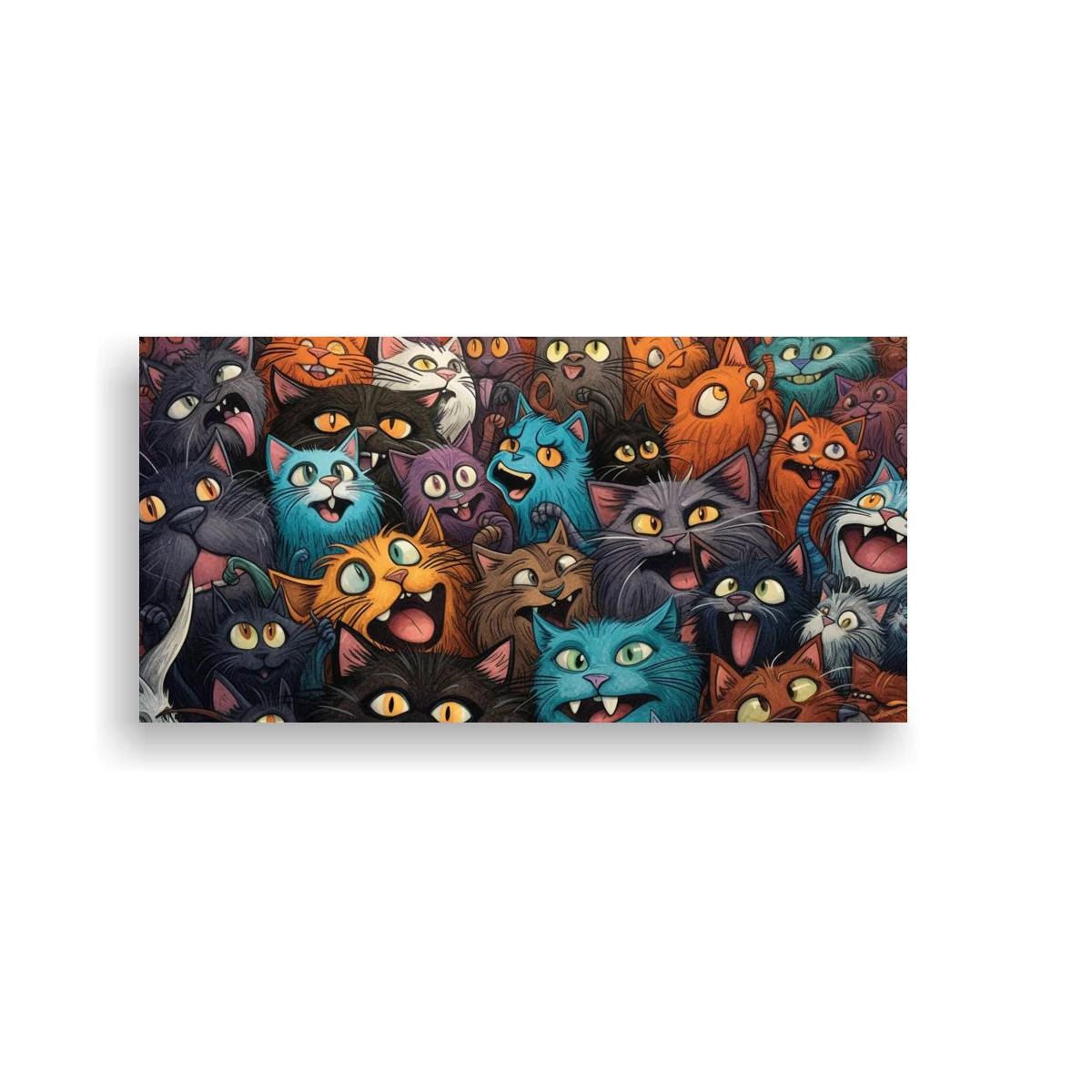 Cuadro grupo de gatos caricaturescos con dientes afilados