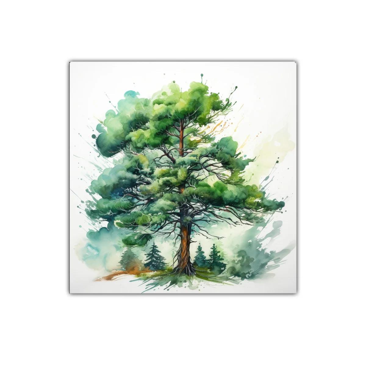 Elegante cuadro con árbol frondoso en tonos verdes vivos