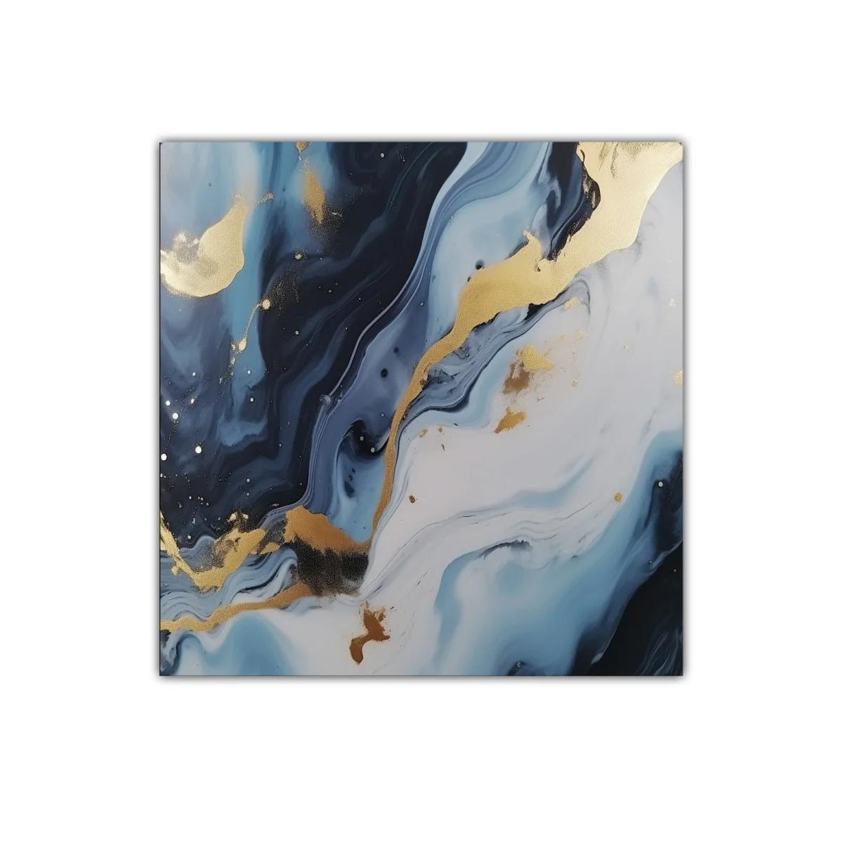 Cuadro decorativo abstracto en tonos azules y dorados