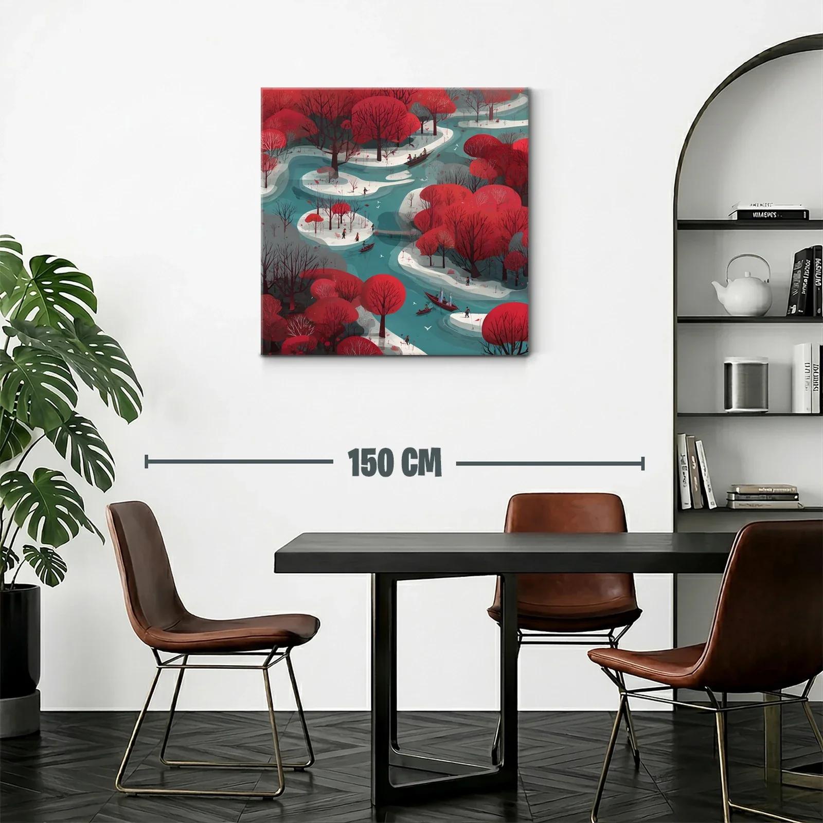 Paisaje de río con árboles rojos y caminos curvos — miniatura 2