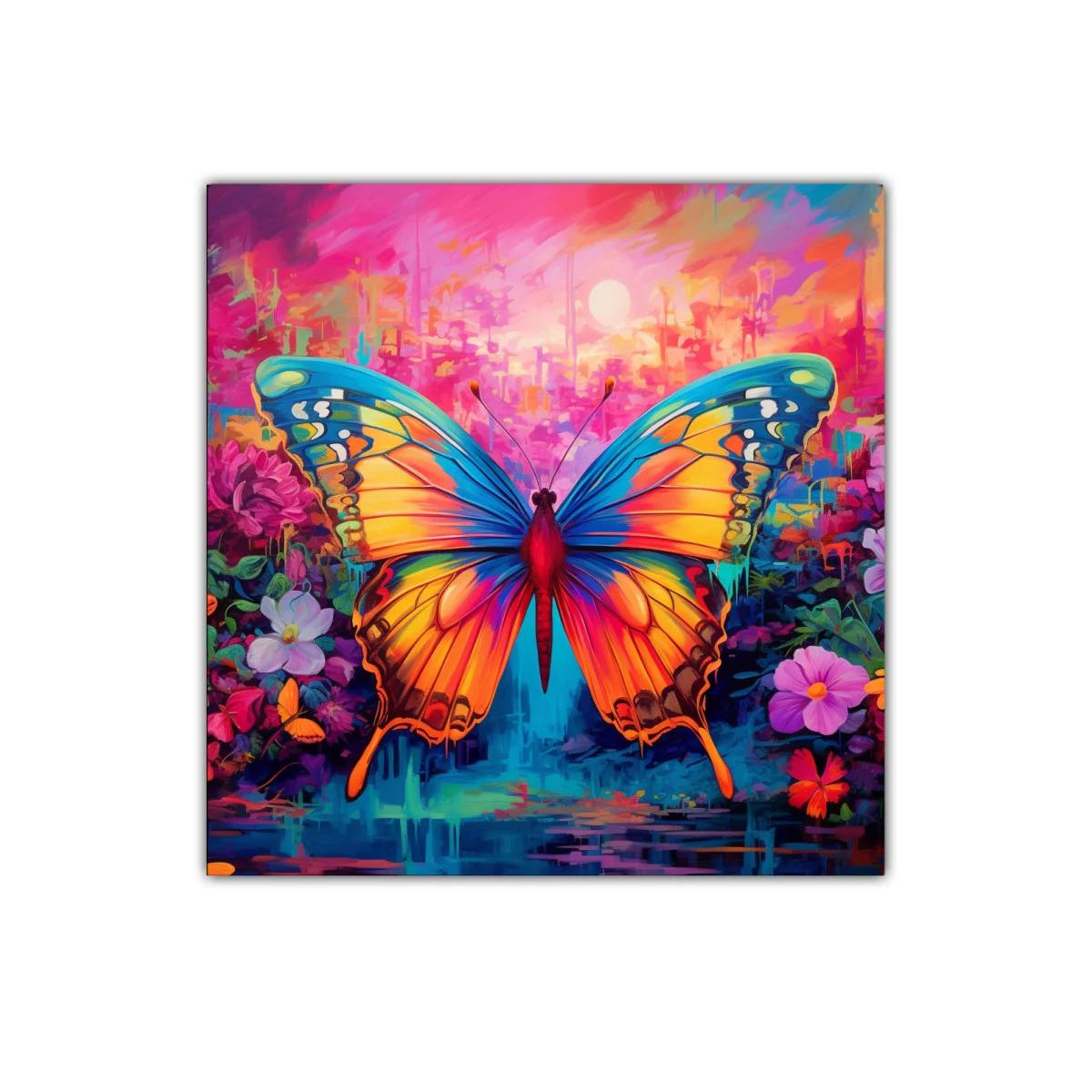 Mariposa vibrante en jardín de flores multicolor — imagen principal