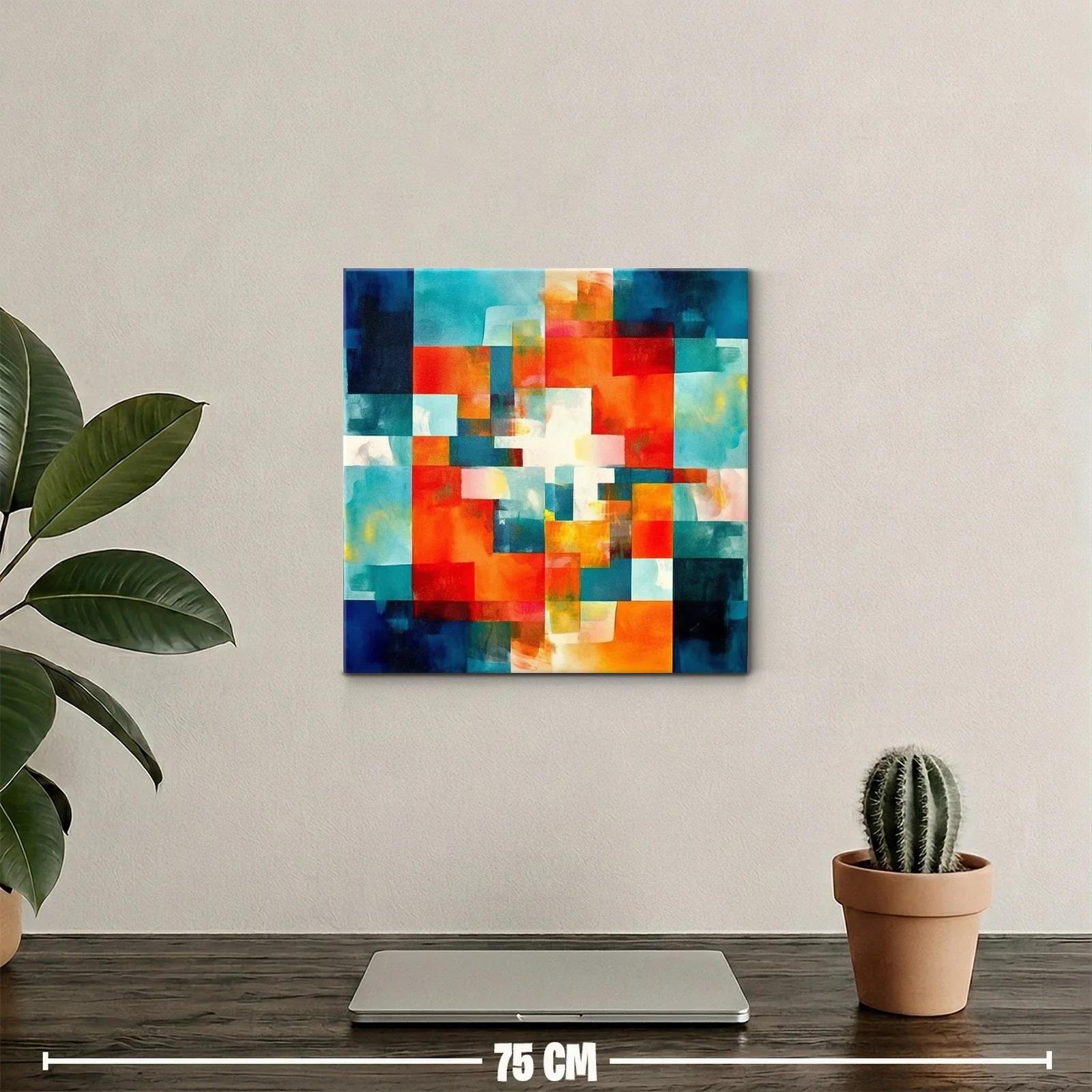 Cuadro abstracto con bloques vibrantes y tonos cálidos — miniatura 2