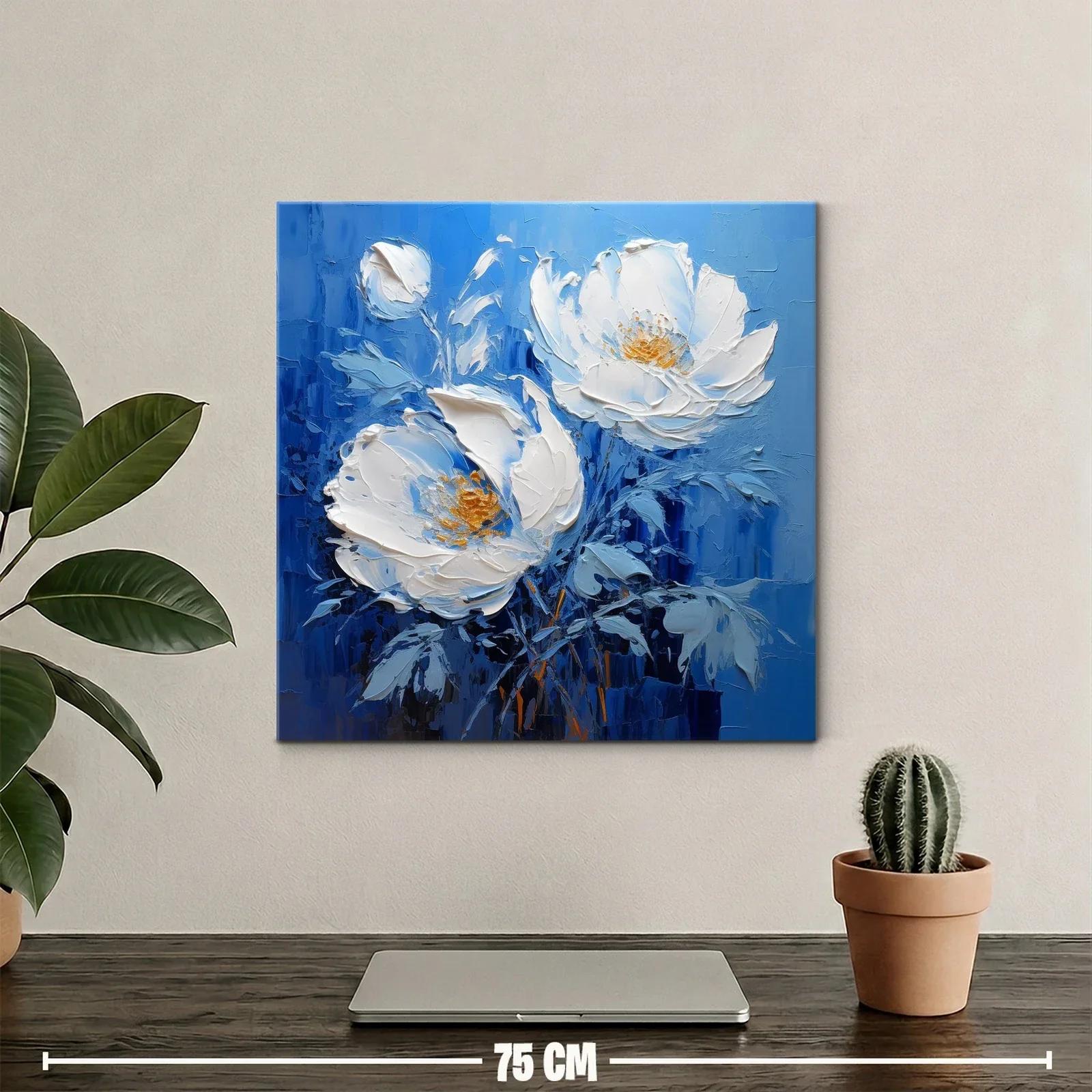 Cuadro con flores blancas sobre fondo azul intenso — miniatura 2