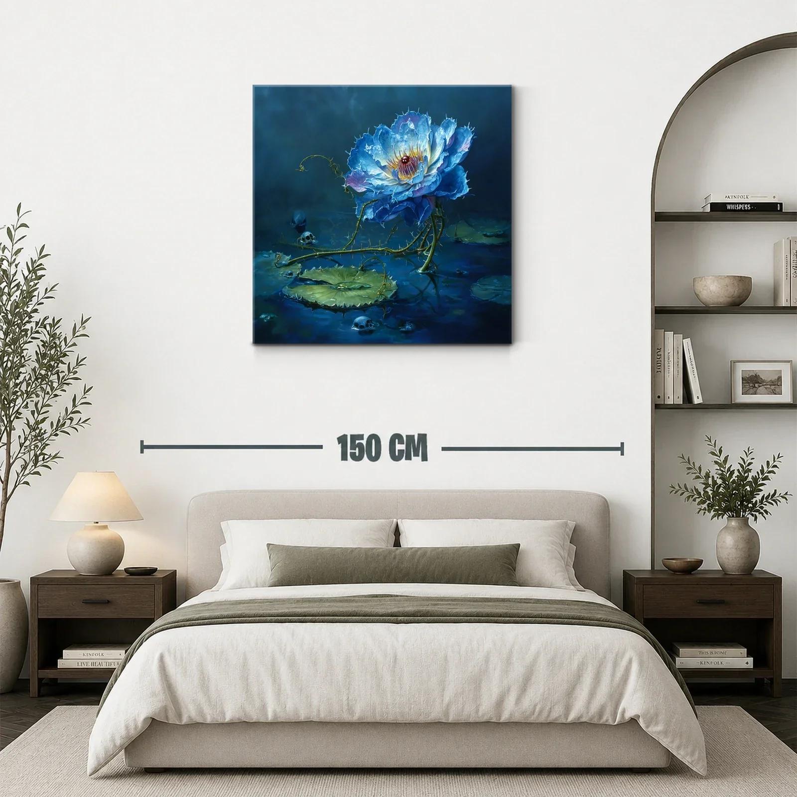 Flor azul luminosa sobre agua con detalles oscuros y misterio — miniatura 3