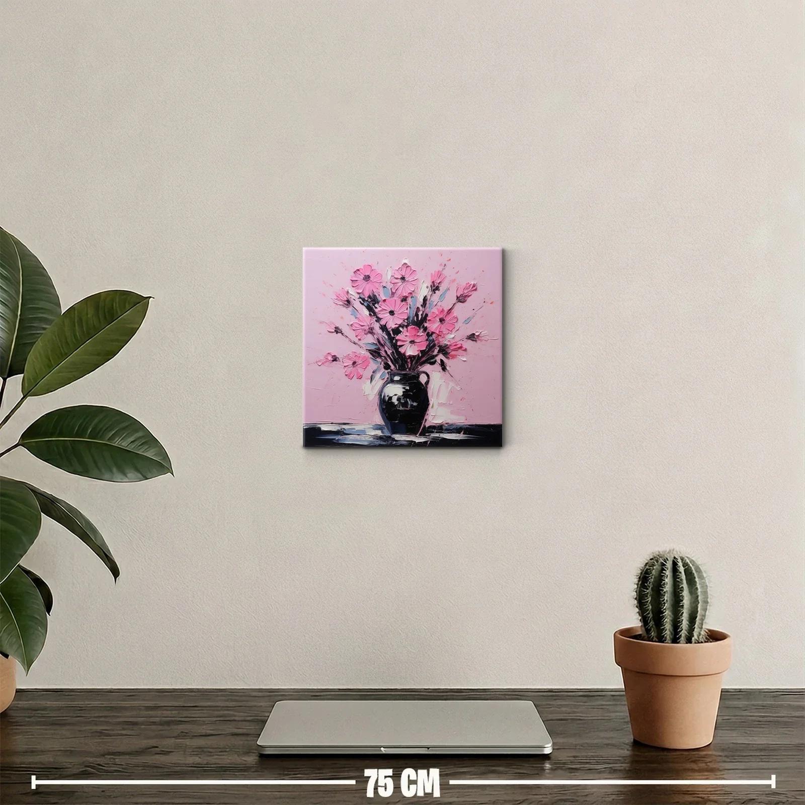Cuadro vibrante con ramo de flores rosas sobre fondo pastel — miniatura 2